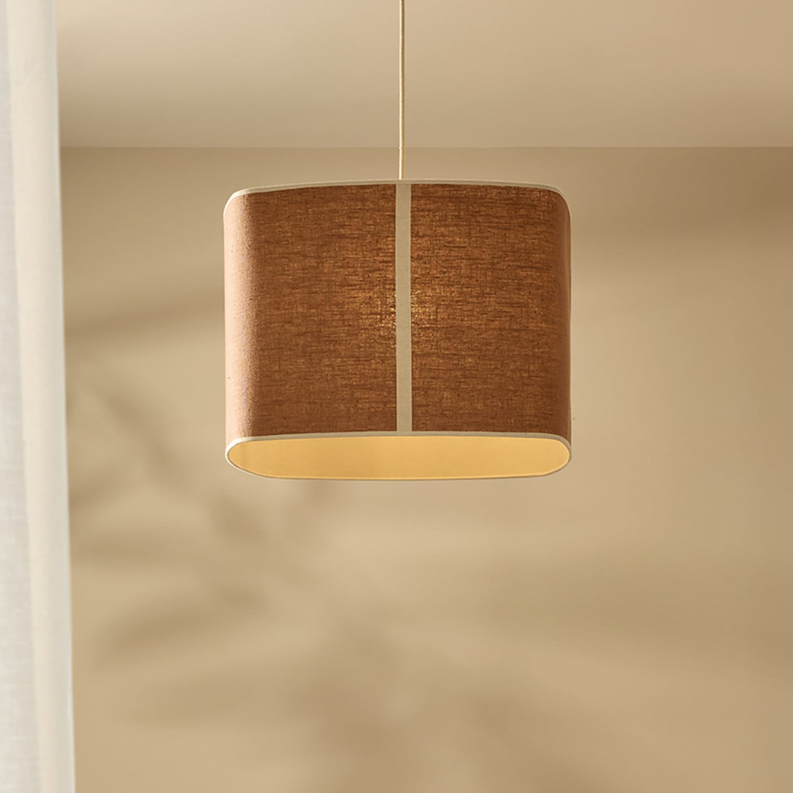 MARKET SET Lampă suspendată Dolce maro plută in E27 - Camera de zi / sufragerie - Design - maro-cork - Țesătură / Textil