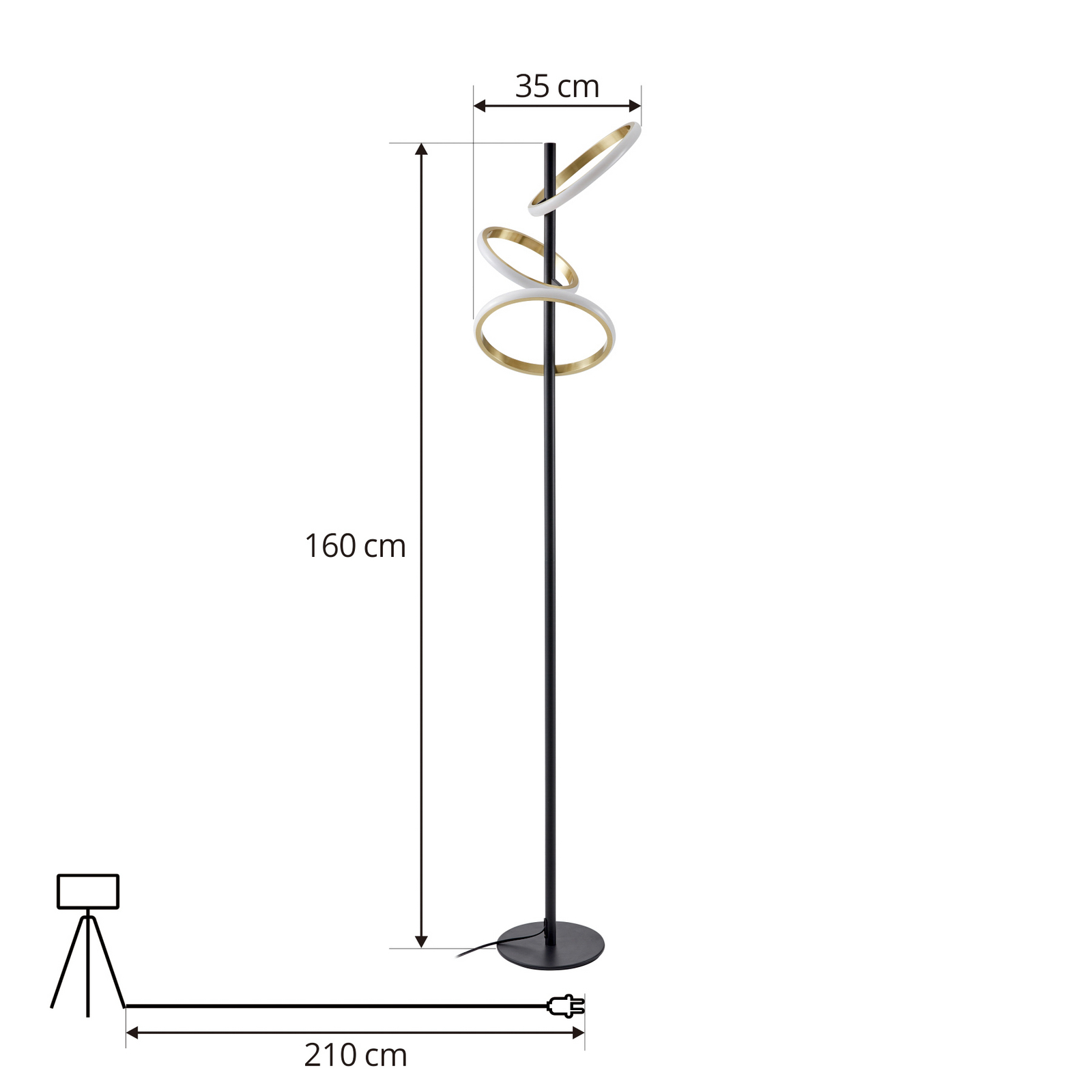 Madu LED Lampadaire Noir/Or/Blanc - Lucande
