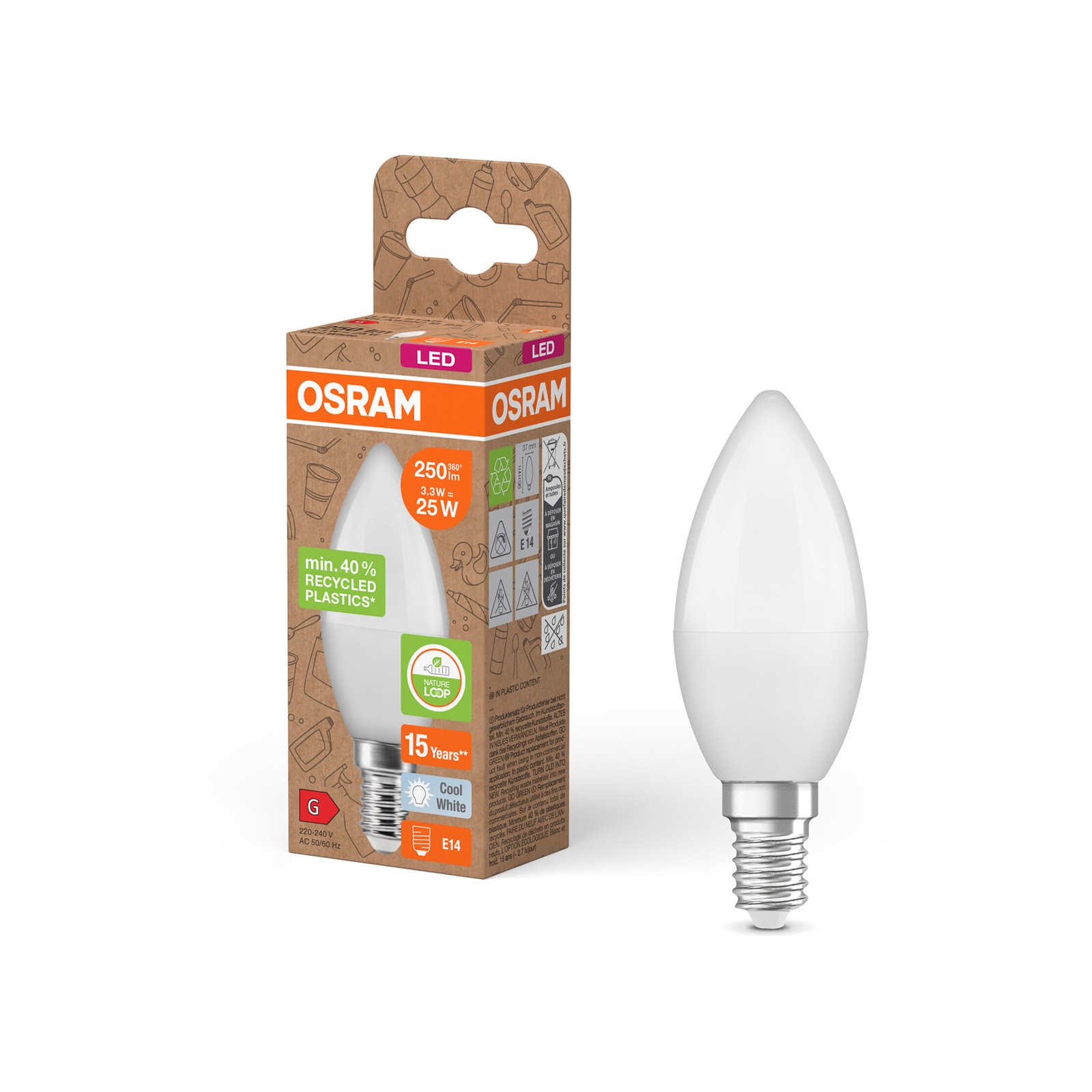 OSRAM LED Classic Star, candela, opaca, E14, 3,3 W, 4.000 K