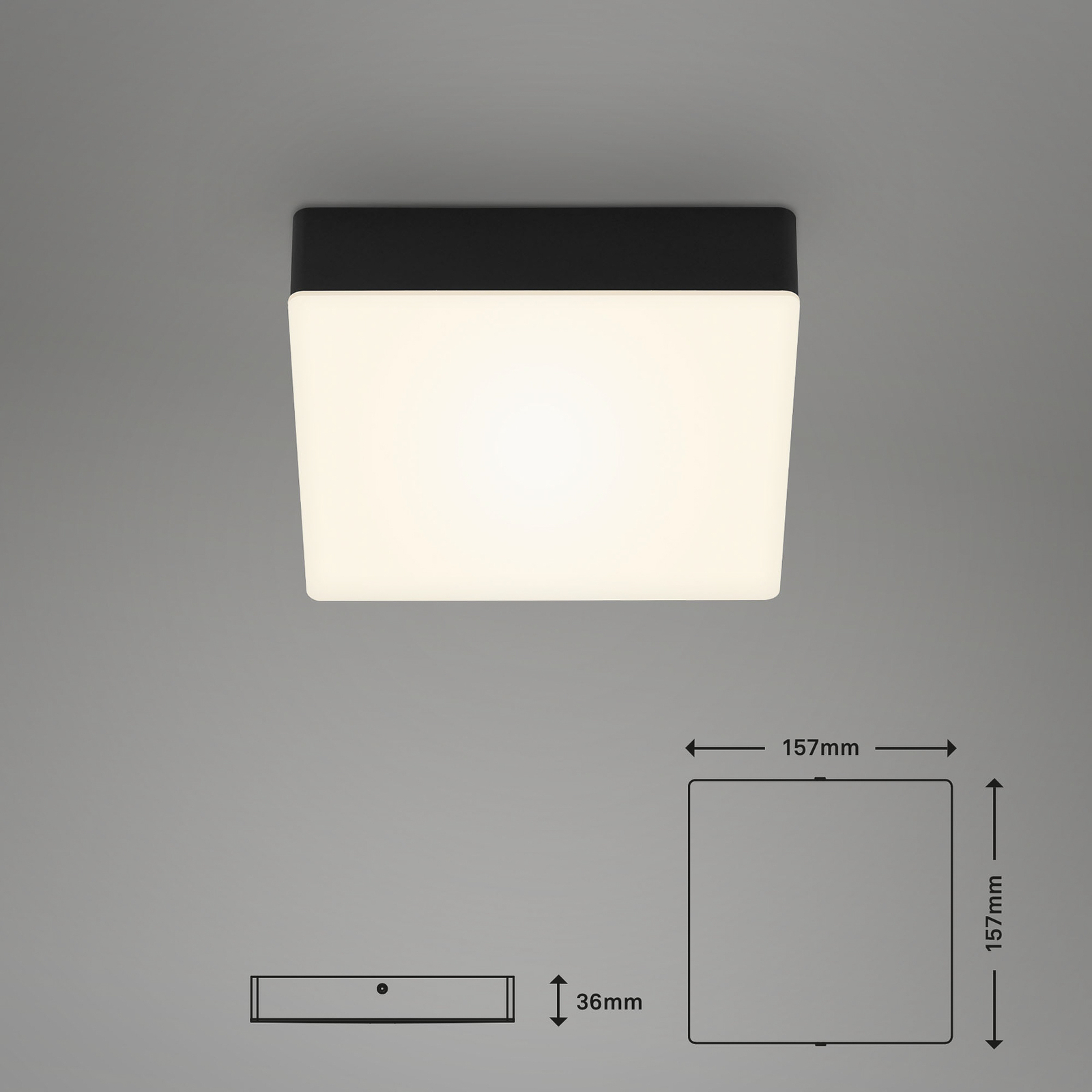 Flame LED ceiling light, 15.7 x 15.7 cm, black