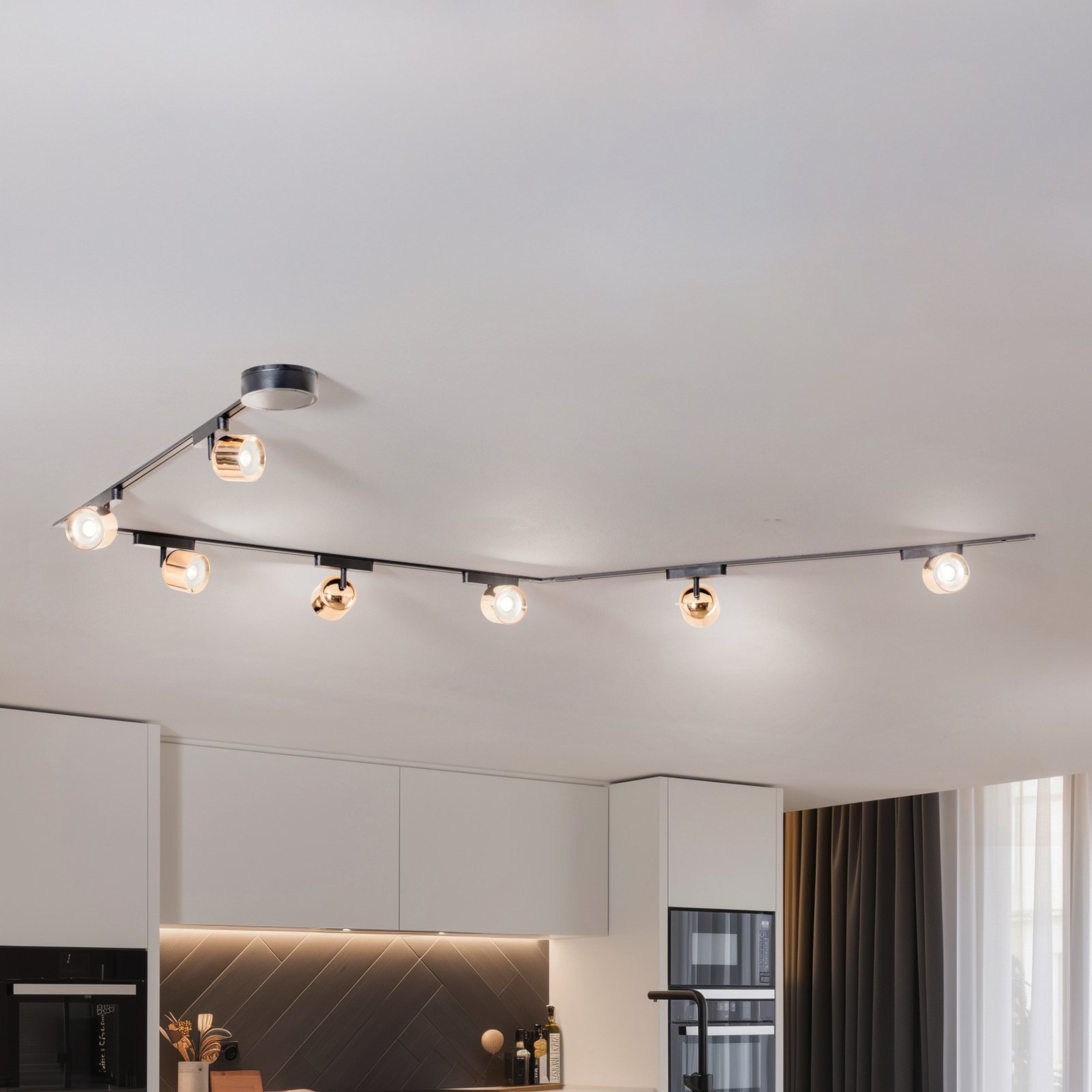 Sistema a binario Lumaro, faretti, a 7 luci, oro, Ø8cm,48V,dimmerabile