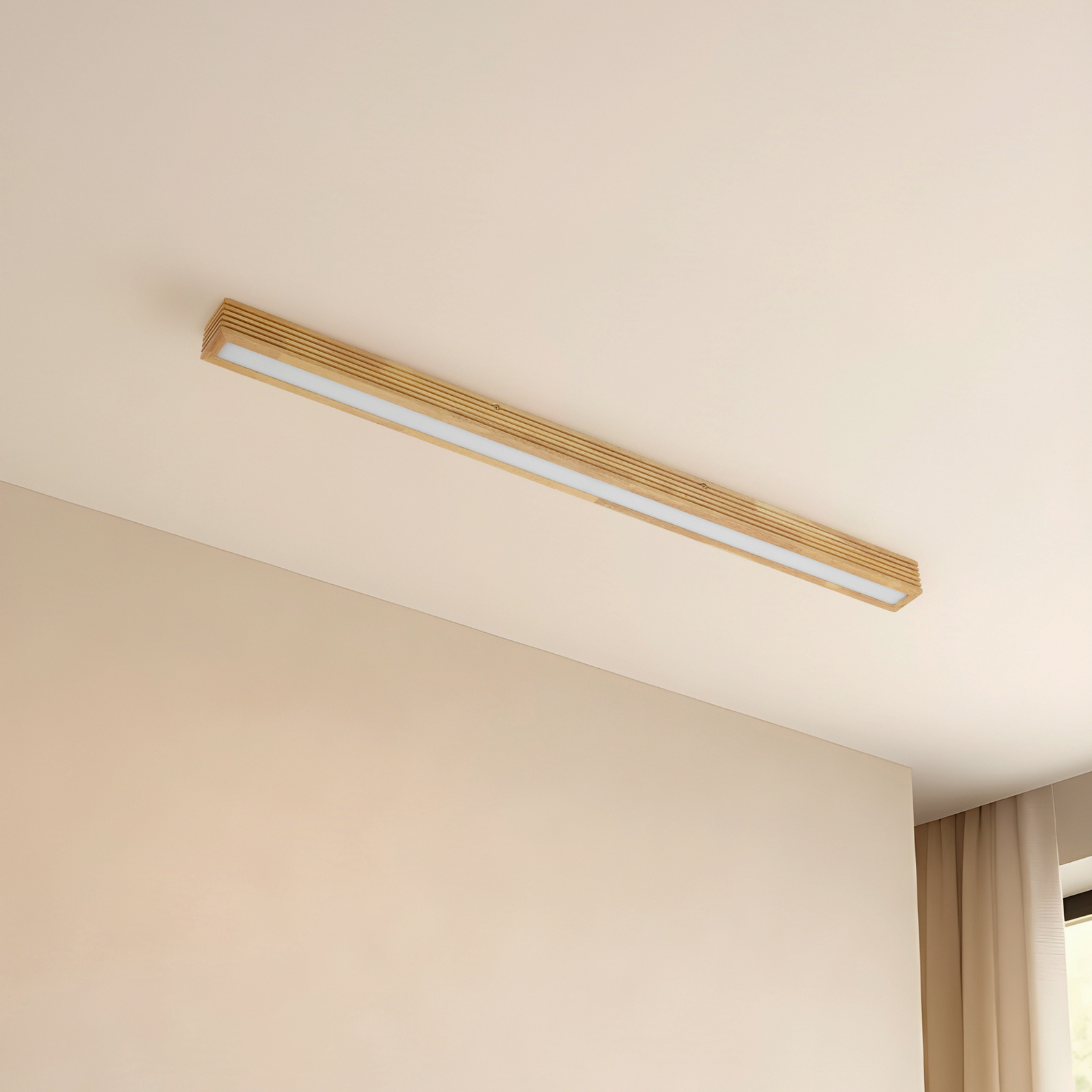 Lucande LED-Deckenleuchte Emara, holz hell, Eiche, dimmbar