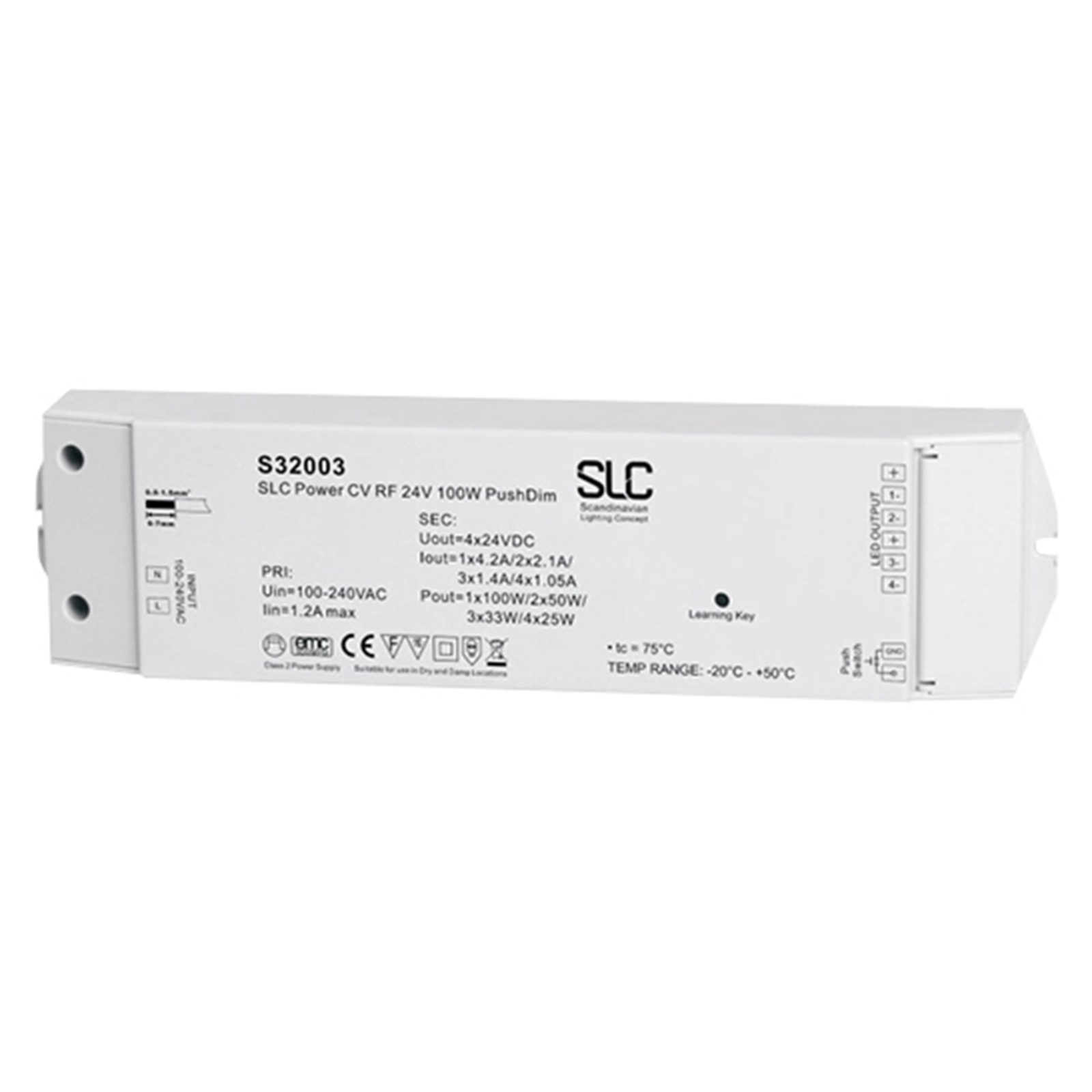 THE LIGHT GROUP SLC driver PushDim/radio, white/colourful 24V 100W, plastic, L: 24.4 cm, W: 6.4 cm, H: 3.2 cm