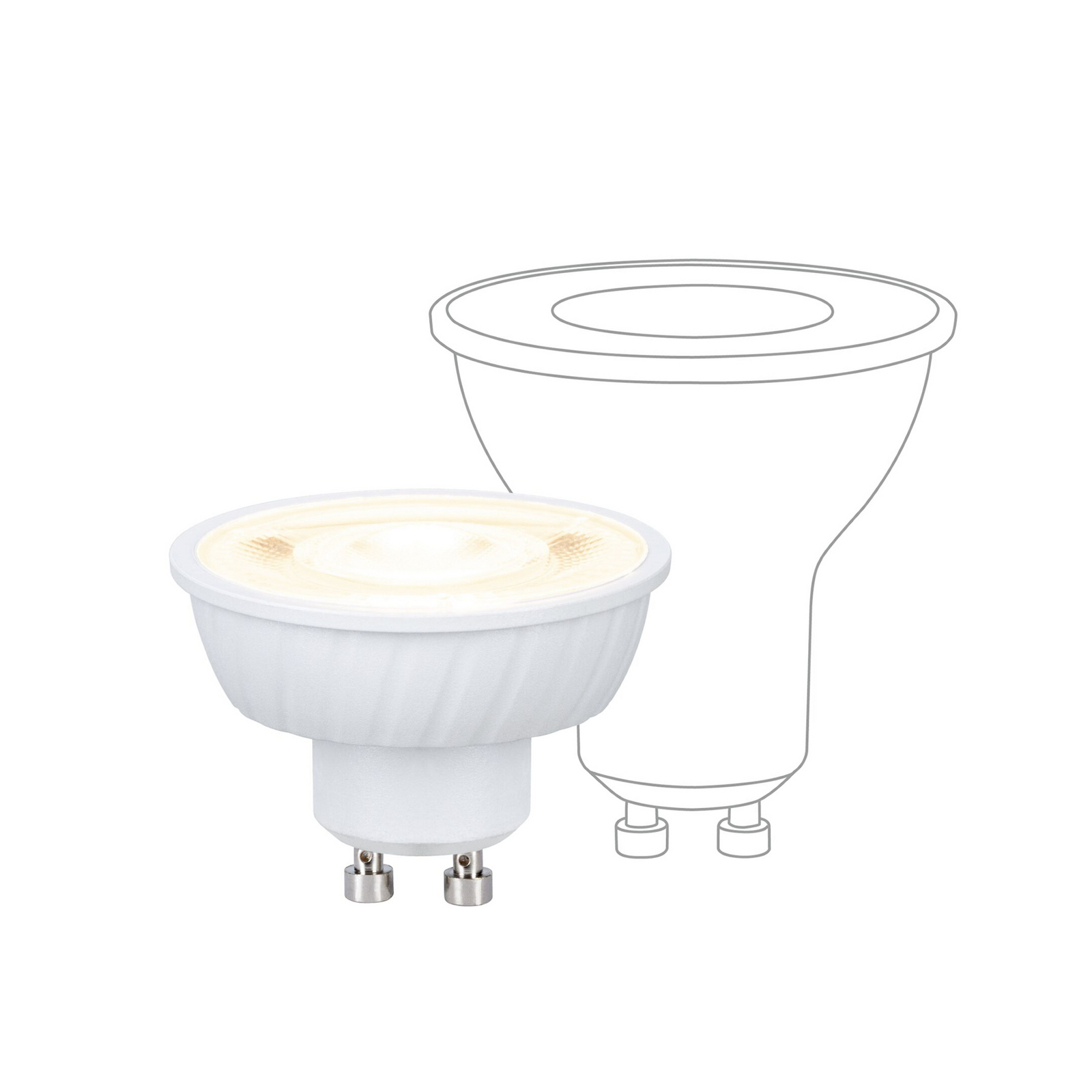 Lâmpada LED Paulmann FLAT, GU10, 4,9 W, 2 700 K, regulação contínua Lâmpada LED Paulmann FLAT, GU10, 4,9 W, 2 700 K, regulação contínua