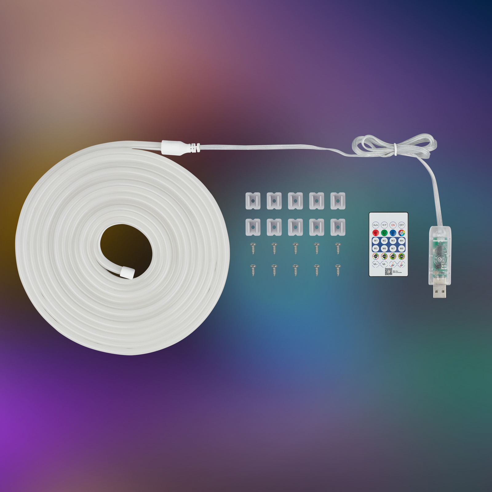 LED-painduv riba RGBIC Neon, valge, 5 meetrit, USB, muusikasensor LED-painduv riba RGBIC Neon, valge, 5 meetrit, USB, muusikasensor