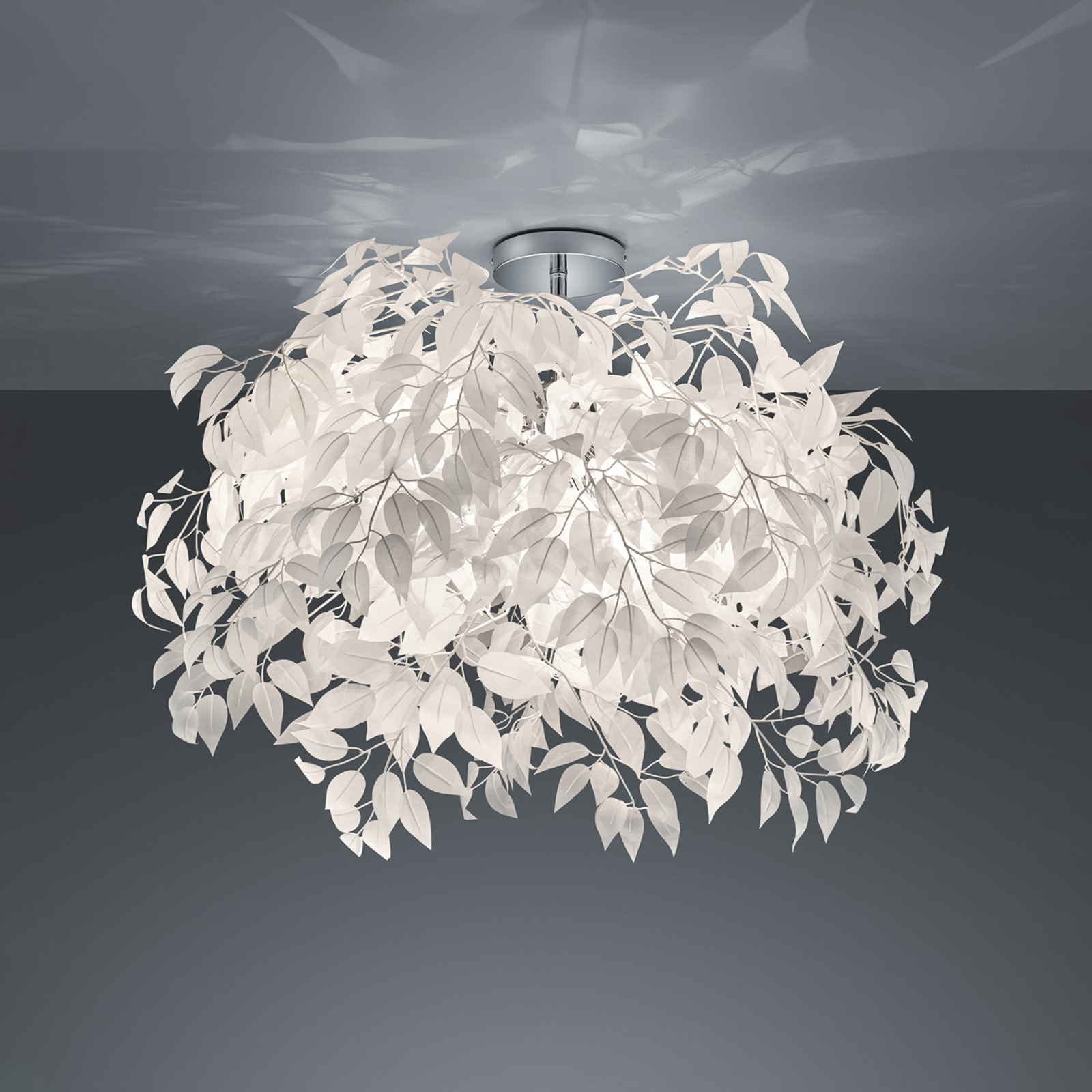 Plafondlamp Leavy, chroom/wit, Ø 70 cm, kunststof