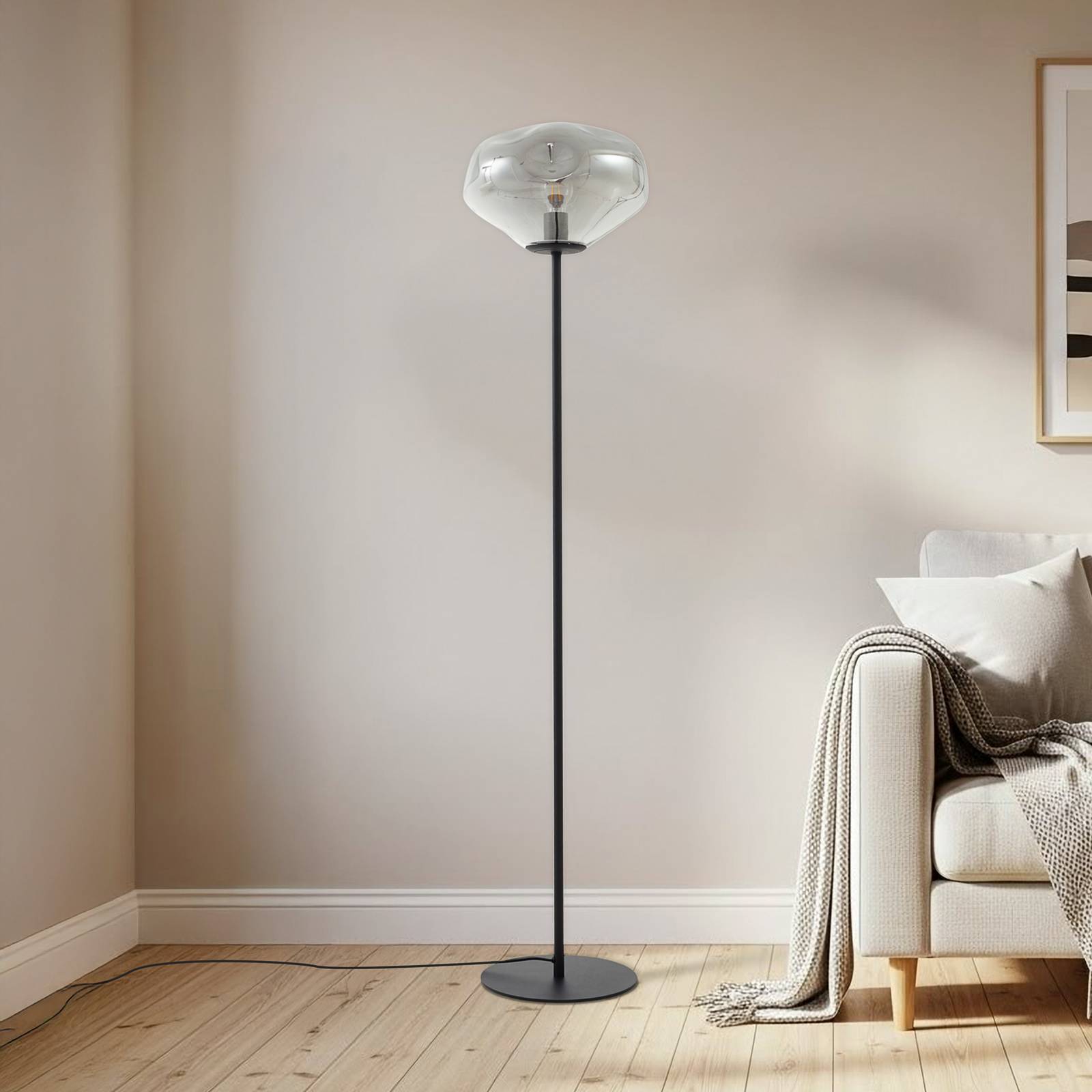 Lindby Lampa stojąca Lelia, dymnoszara, szkło, metal, 150 cm