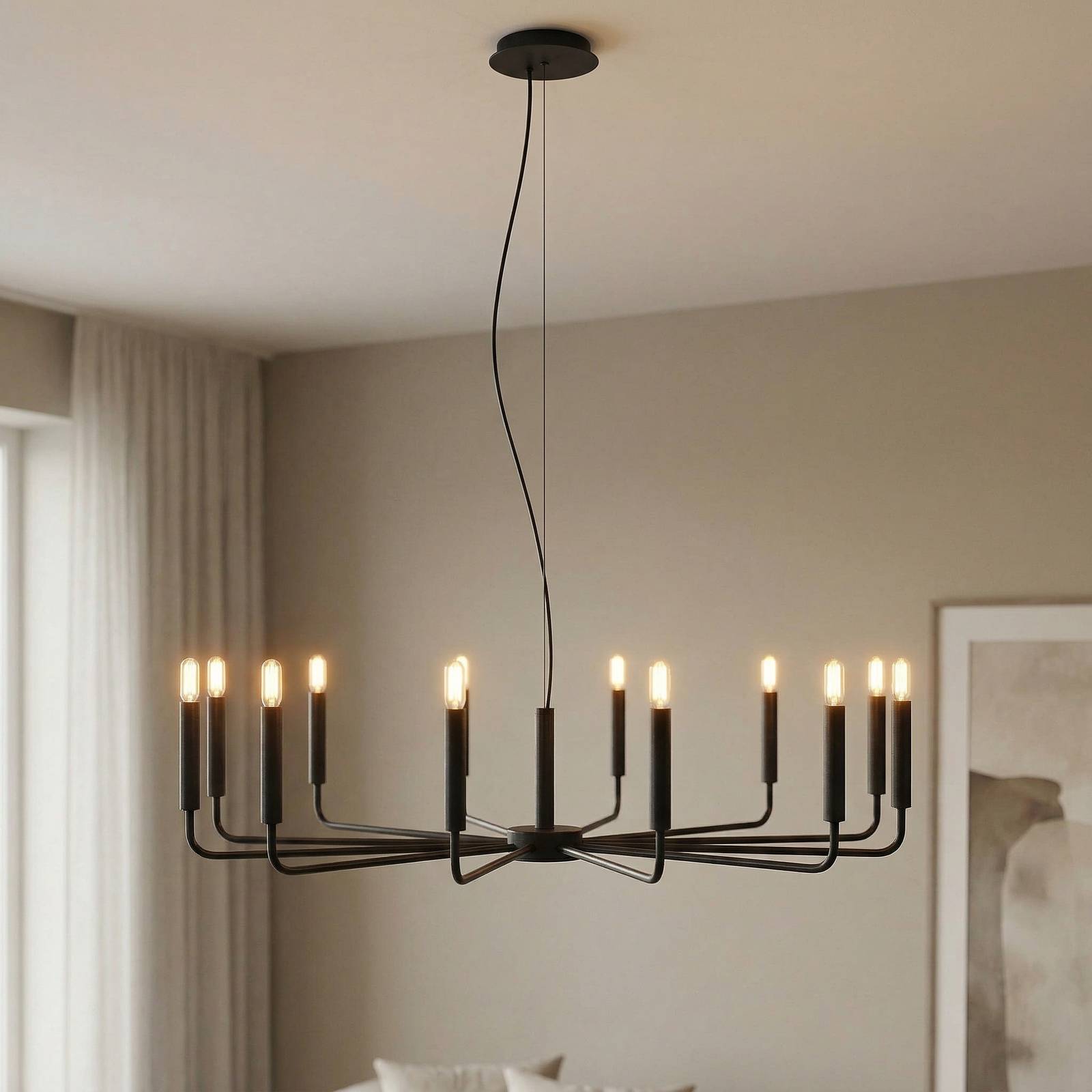 Euluna Lustre ORTO B, noir, métal, Ø 103 cm, à 12 lampes