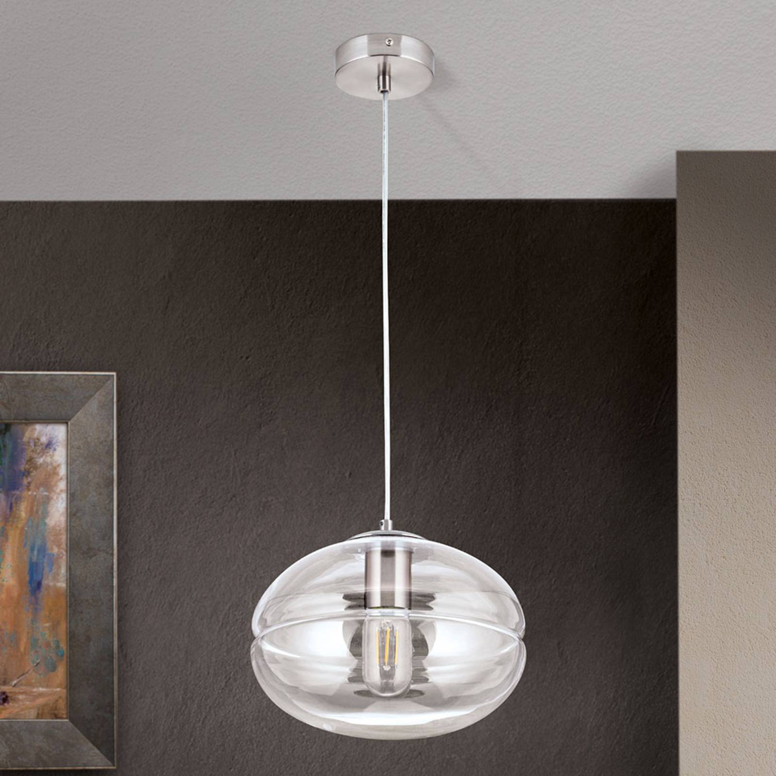 Lampa wisząca Richard, metal nikiel, szkło