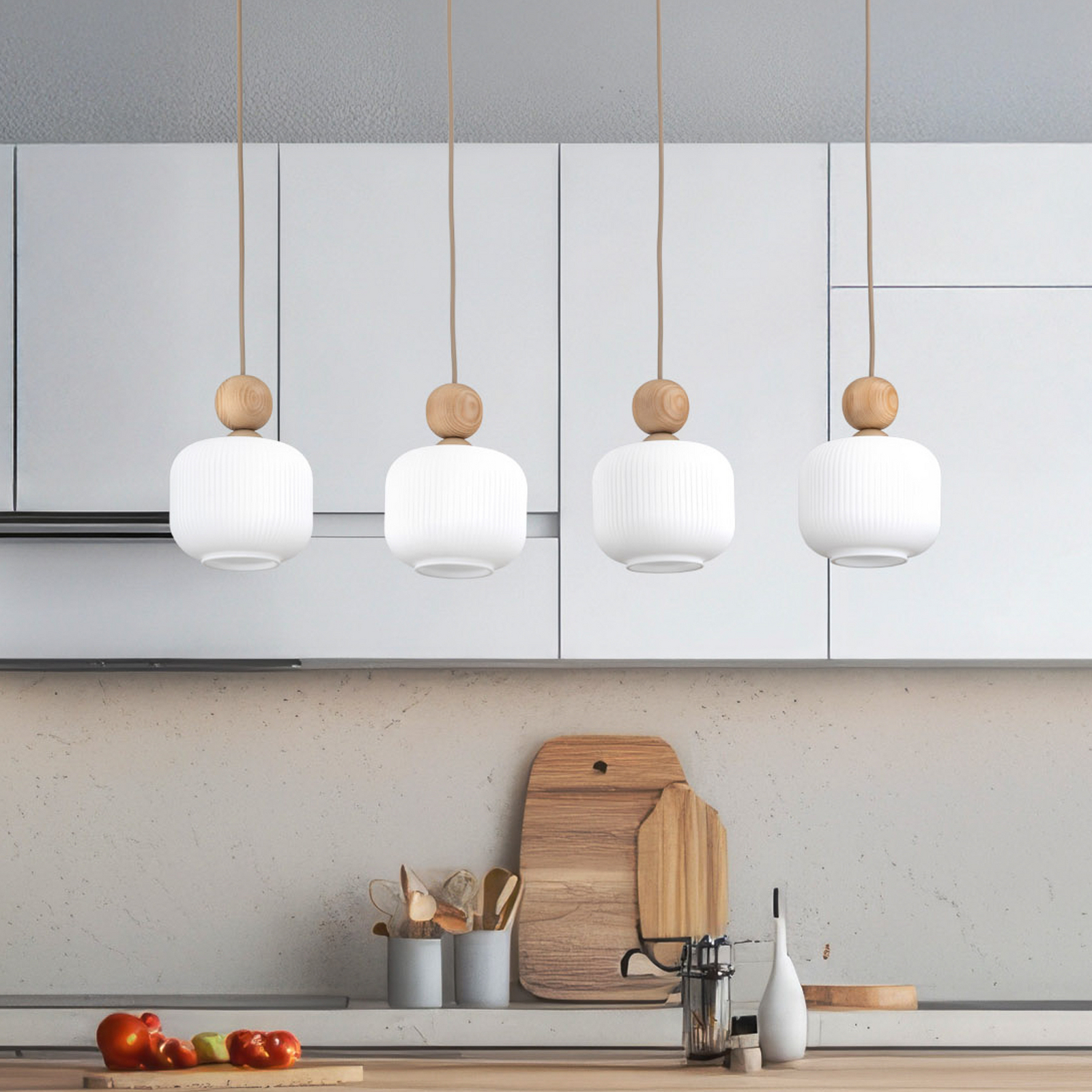 Obesna svetilka Ballo, 4-žarčasta, bež, steklo, dolžina 80 cm