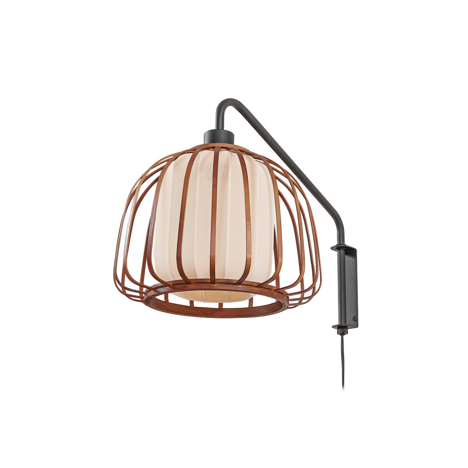Lindby Applique murale Davella, Ø 26 cm, noir, bambou, textile