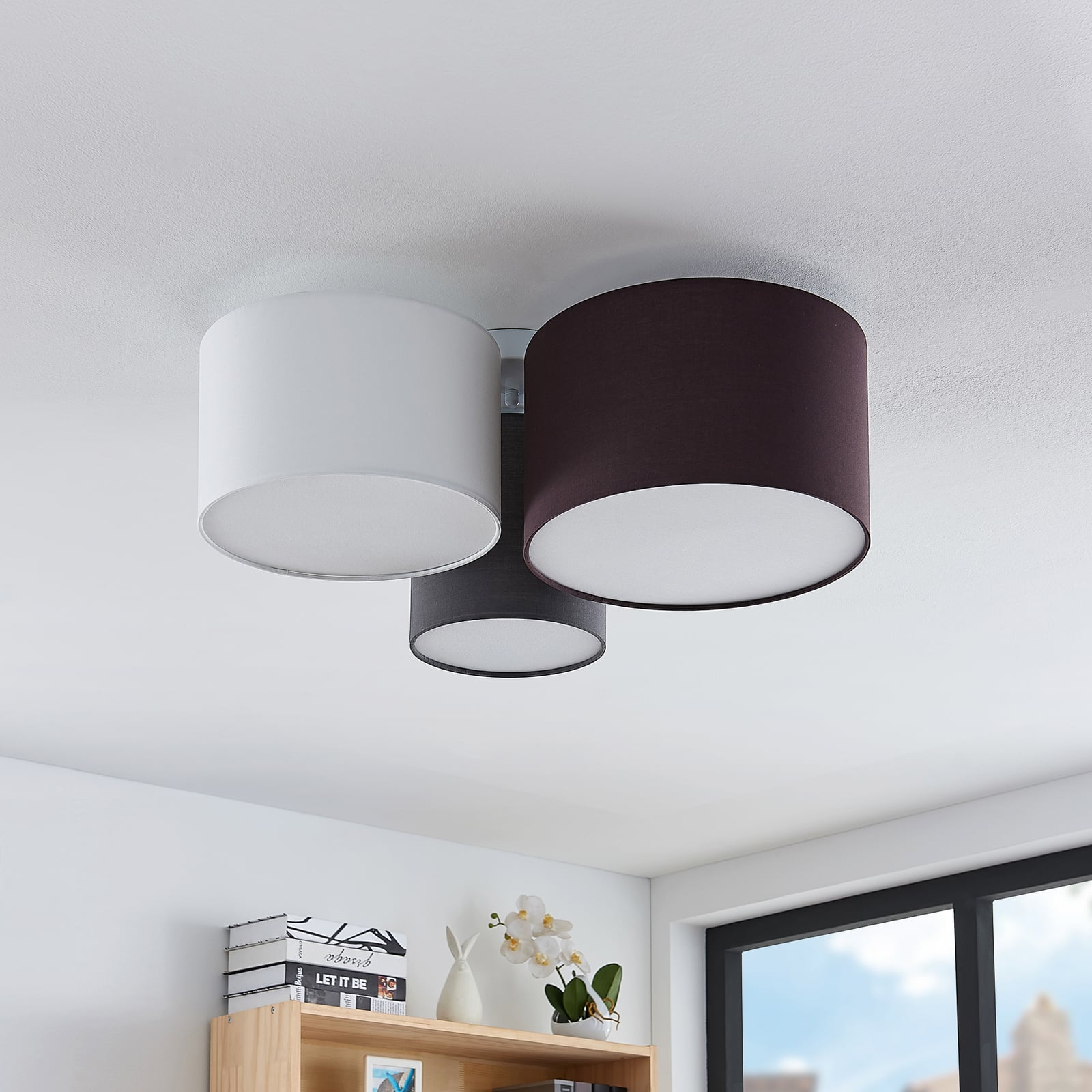 Laurenz 3 Plafonnier Gris/Blanc/Marron - Lindby