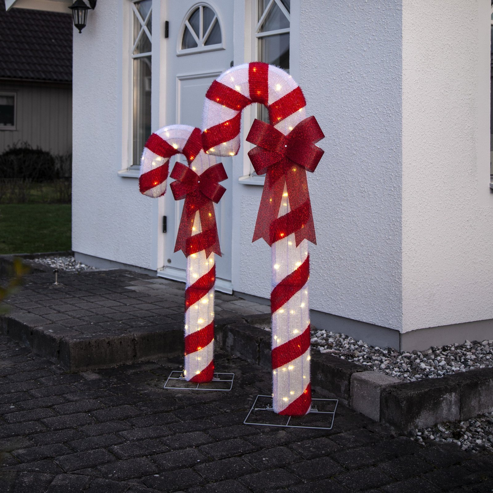 Candycane LED-figur, rød og hvit, høyde 120 cm, plast, IP44