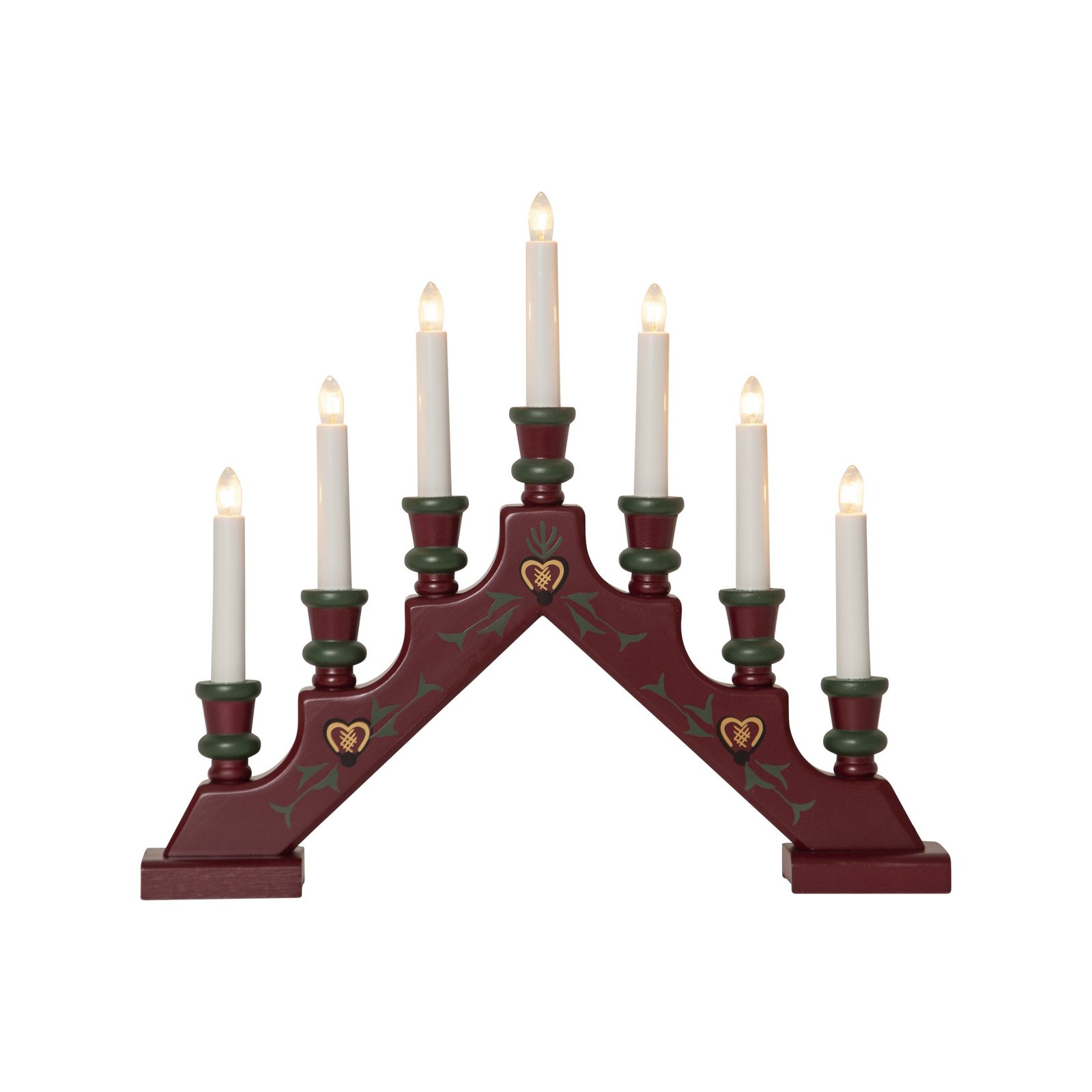 Sara candle arch, red, wood, 43 cm wide, 7-bulb, E10