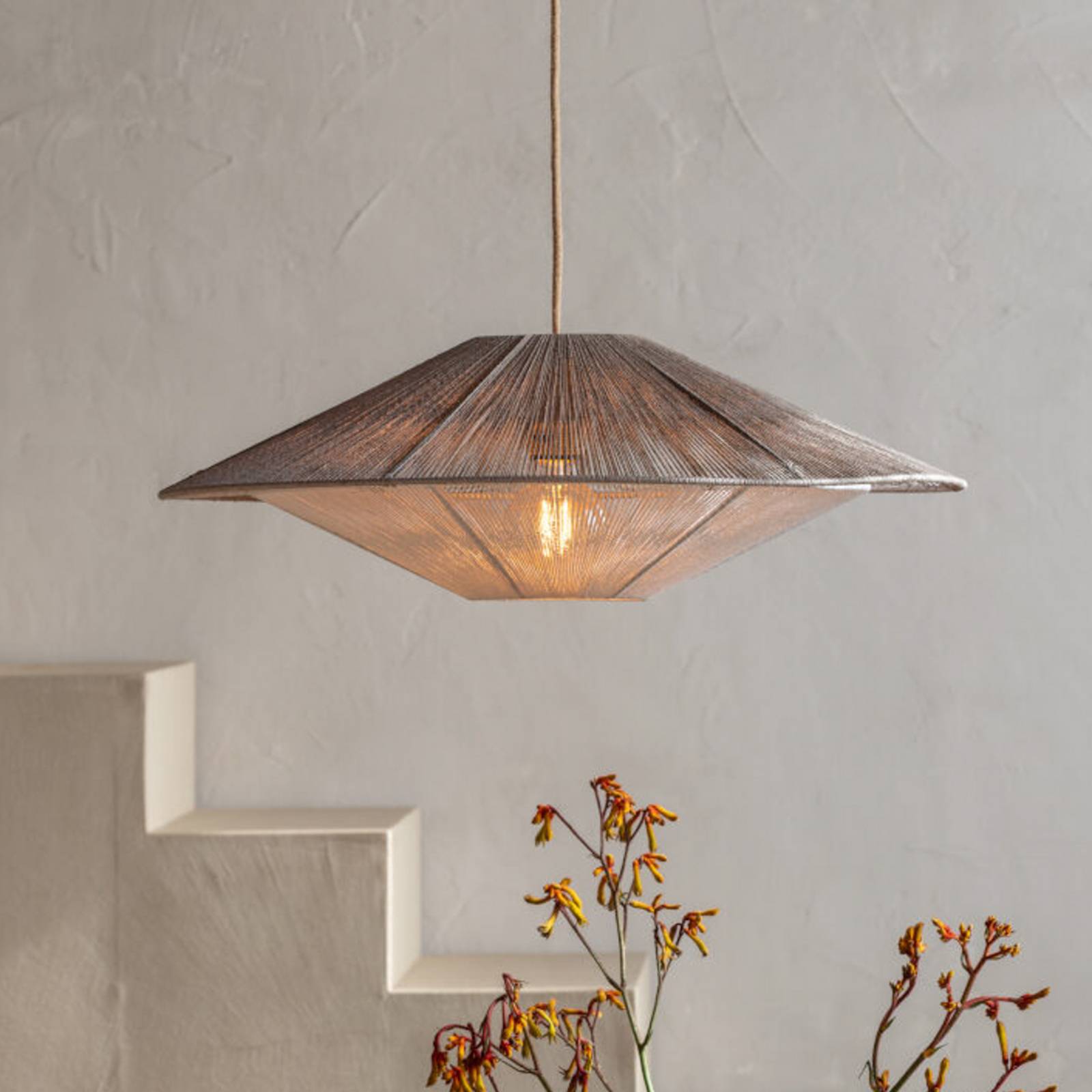 GOOD & MOJO suspension Lumbini, Ø60 cm, gris clair, cordon en papier