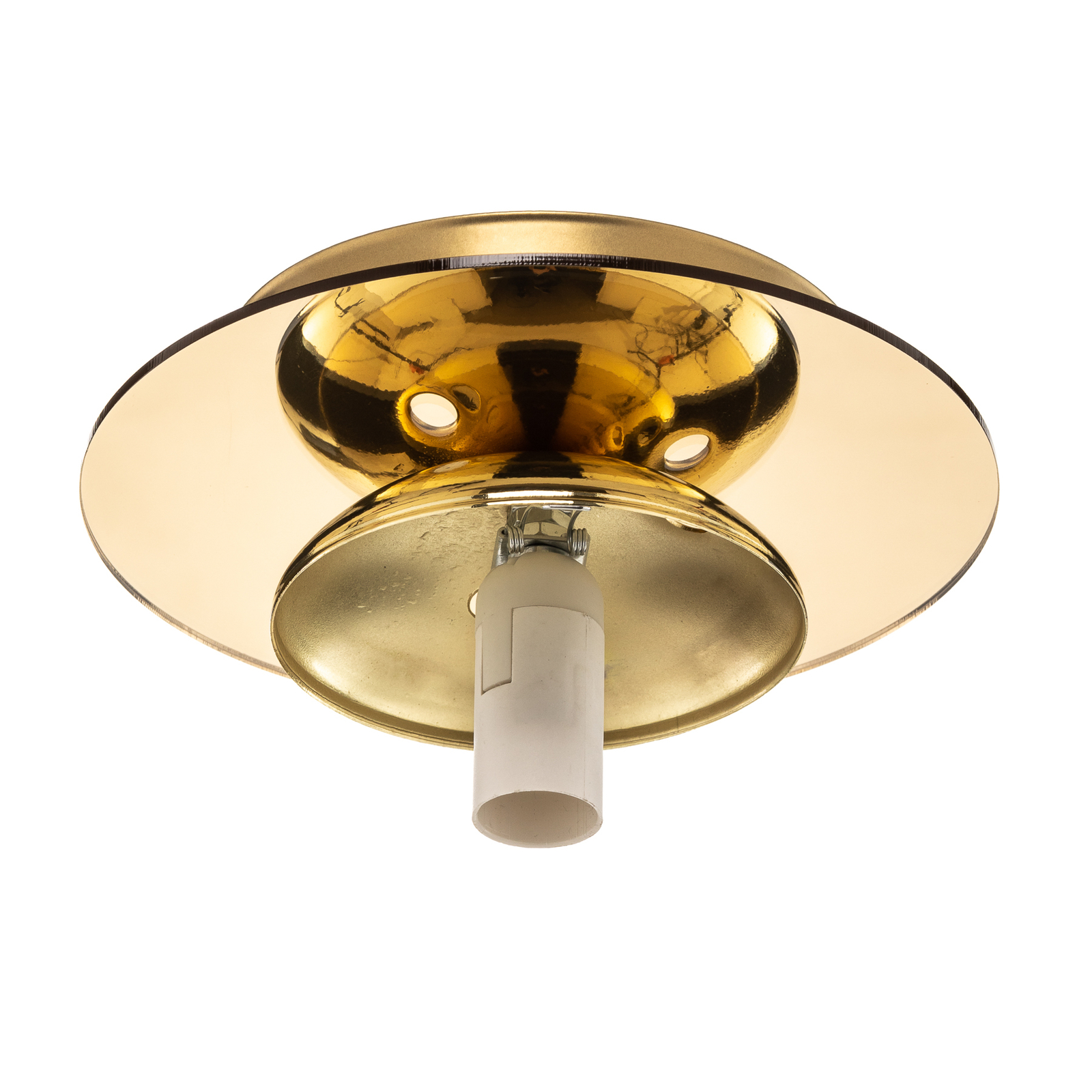 Plato plafondlamp, goudkleurig, metaal, opaalglas, Ø 19 cm