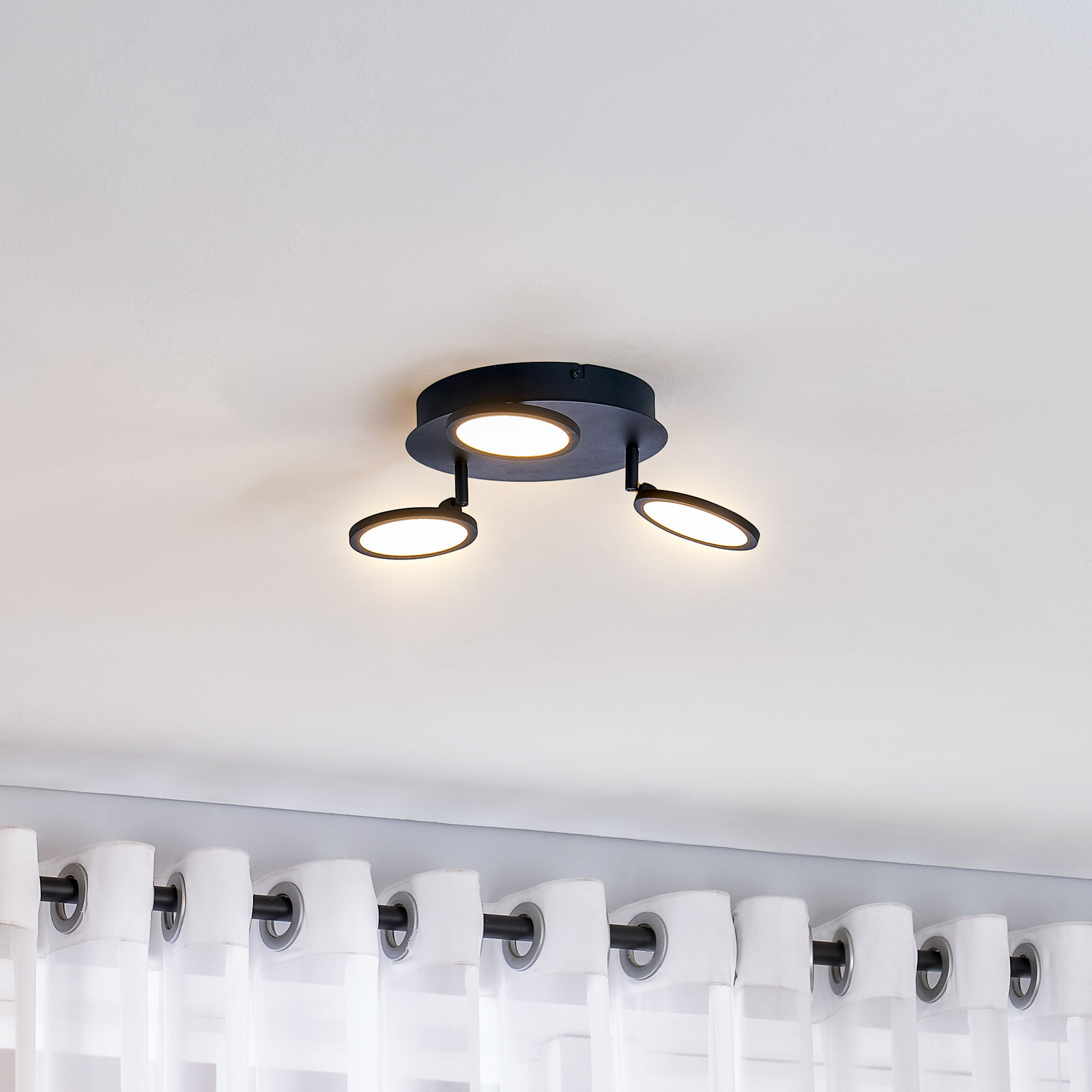 Plafonieră cu LED Lindby Manel negru fier Ø 22 cm - Camera de zi / sufragerie - modern - negru alb - Metal