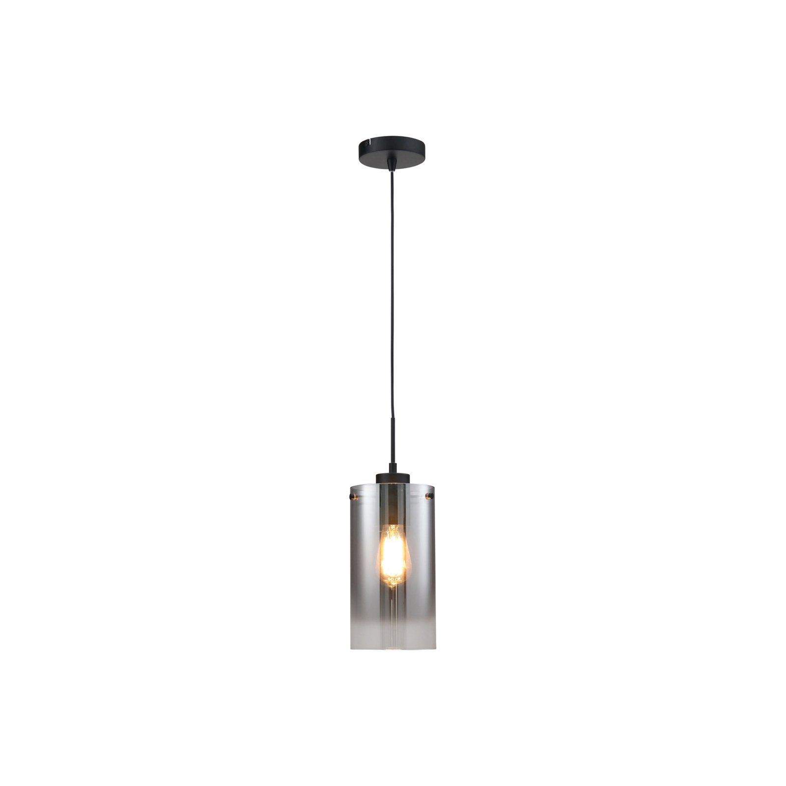 Závěsná lampa Ventotto, černá/kouřová, Ø 15 cm, sklo