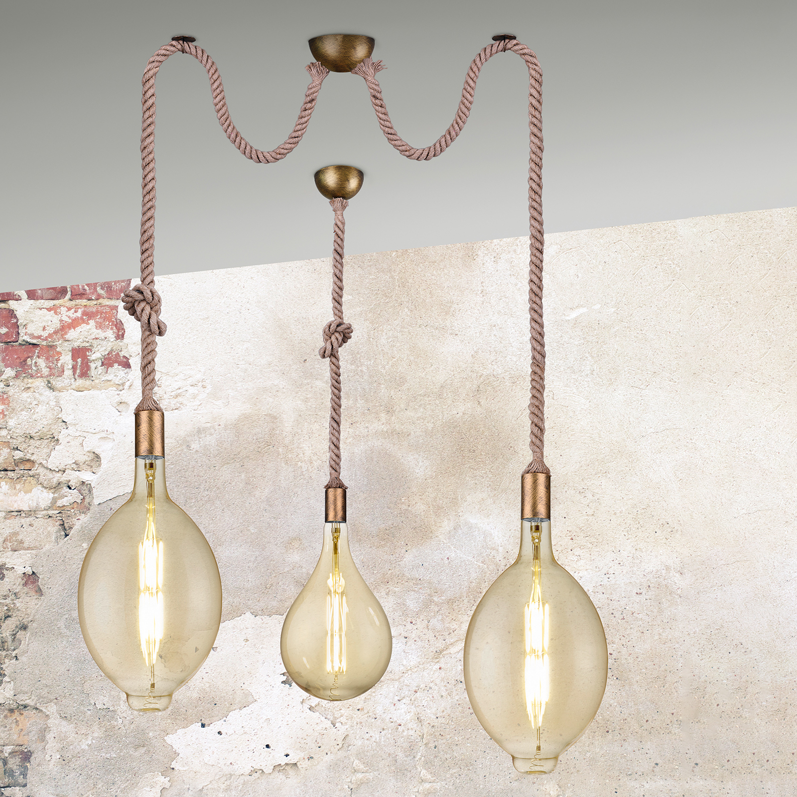 Rope pendant lamp with a decorative rope, 1-bulb