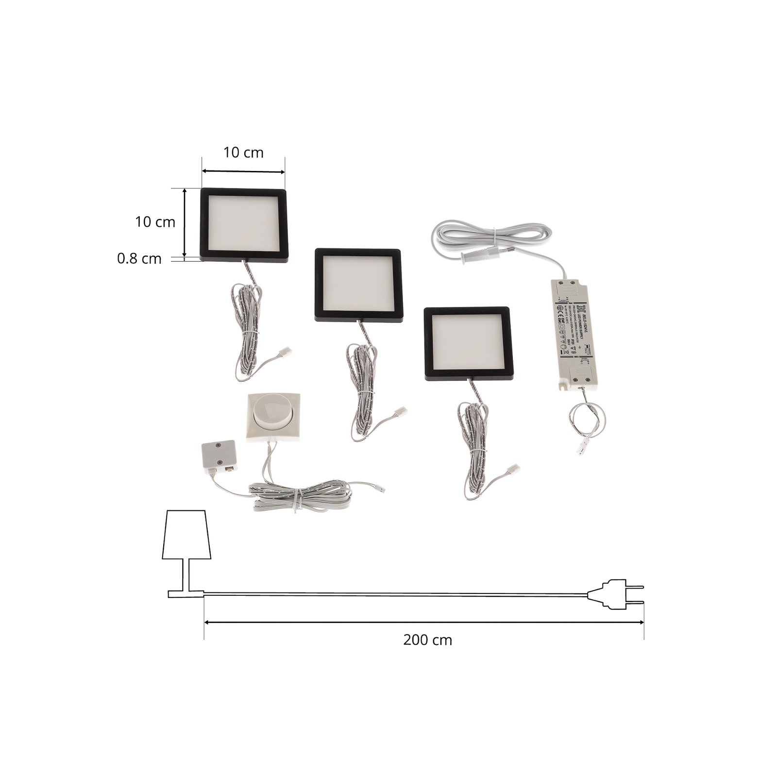 Lindby Antony LED-Unterbaulampe, 3er-Set, schwarz