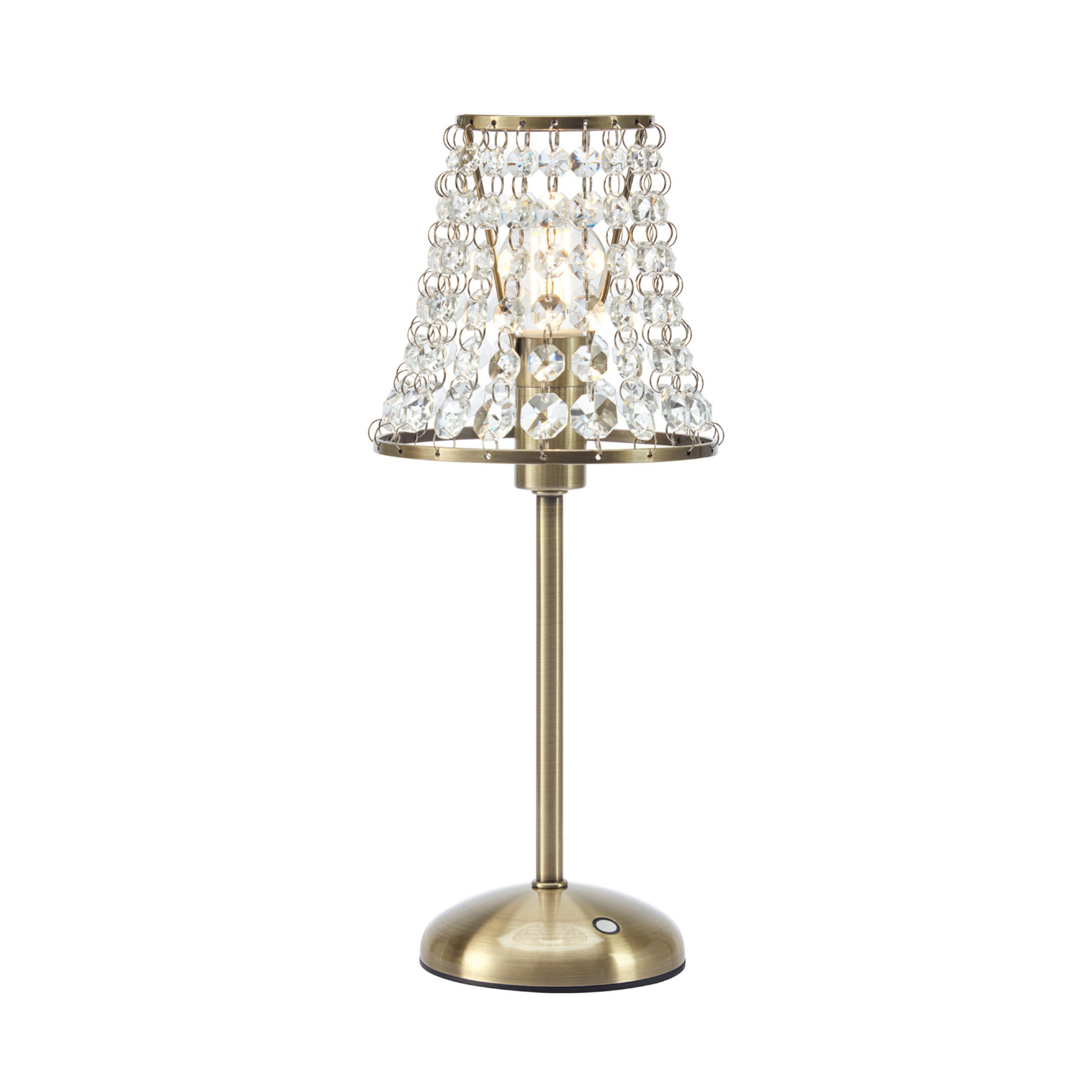Lampada da tavolo Liora, ottone/trasparente, altezza 35 cm, E14, con stazione