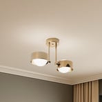 Mado ceiling light, brass-coloured steel, opal glass, 2-bulb