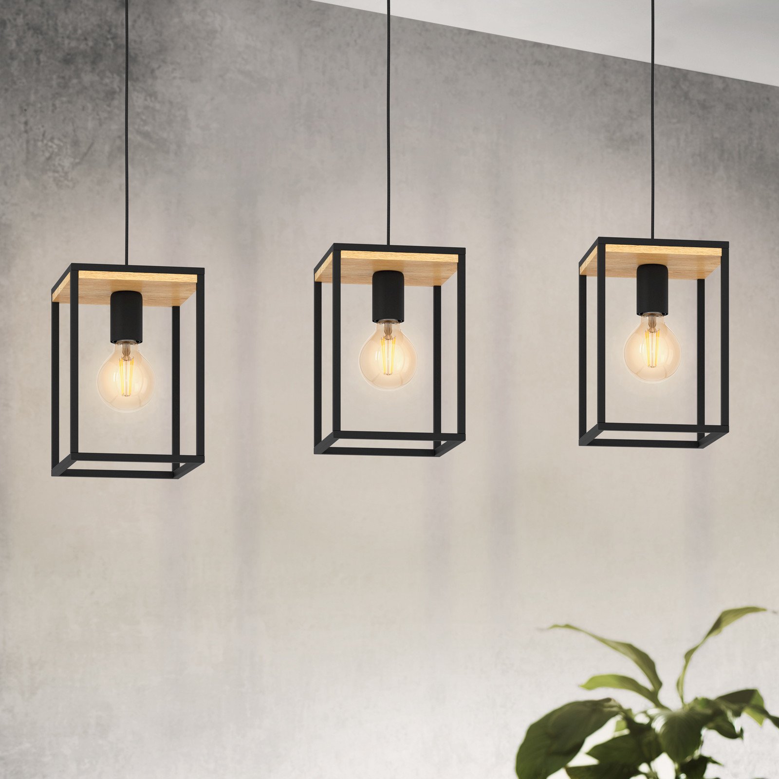 EGLO Lumină suspendată Libertad lungime 88 cm negru/lemn 3 lumini. - Camera de zi / sufragerie - Modern - negru lemn deschis - Metal