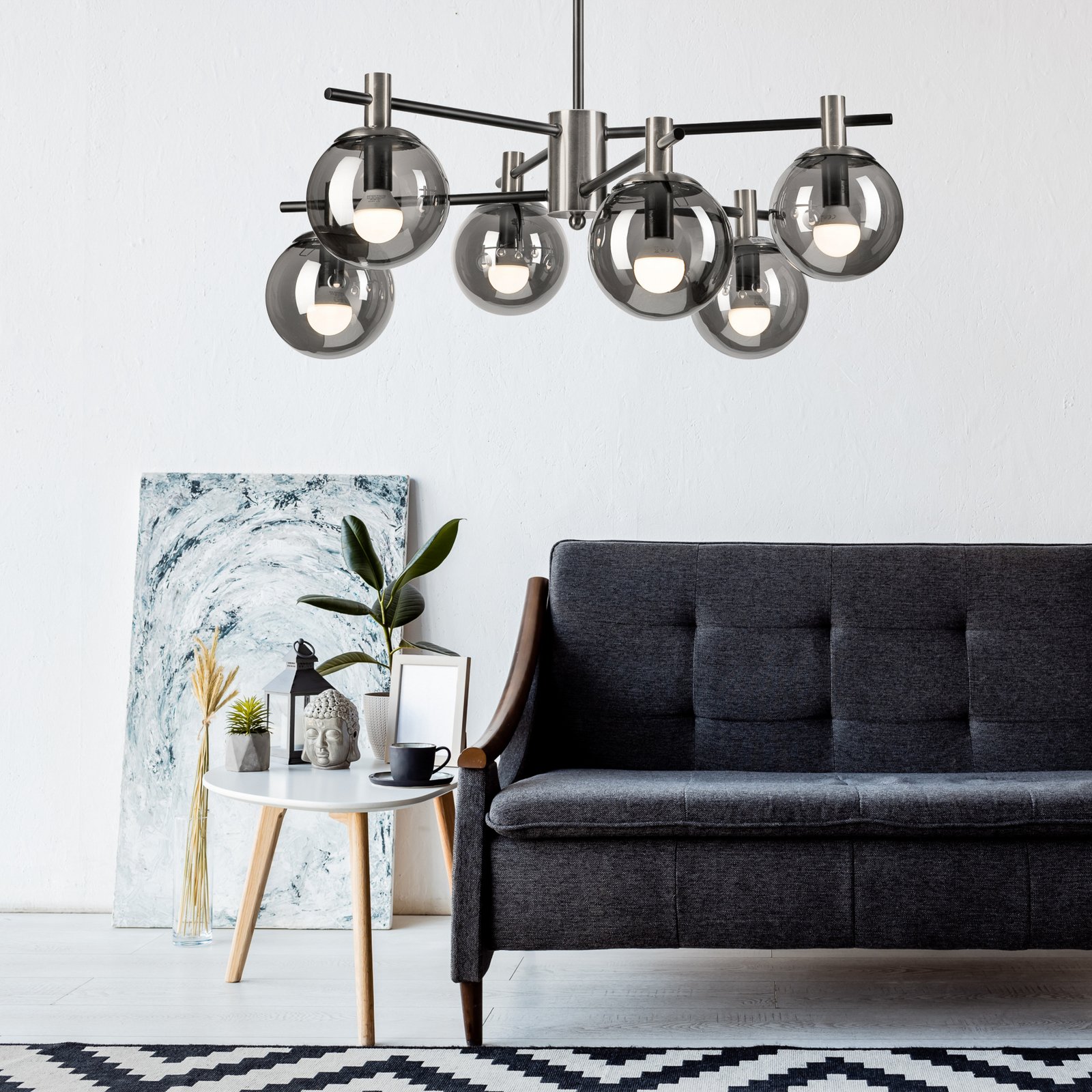Deckenlampe Lilou, Ø 53cm, rauchgrau, Glas/Metall, 6-flg.