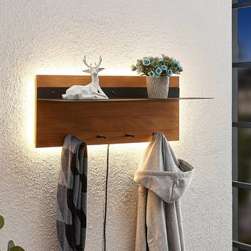 Lindby Loana LED hout-garderobe 4 haken en legbord