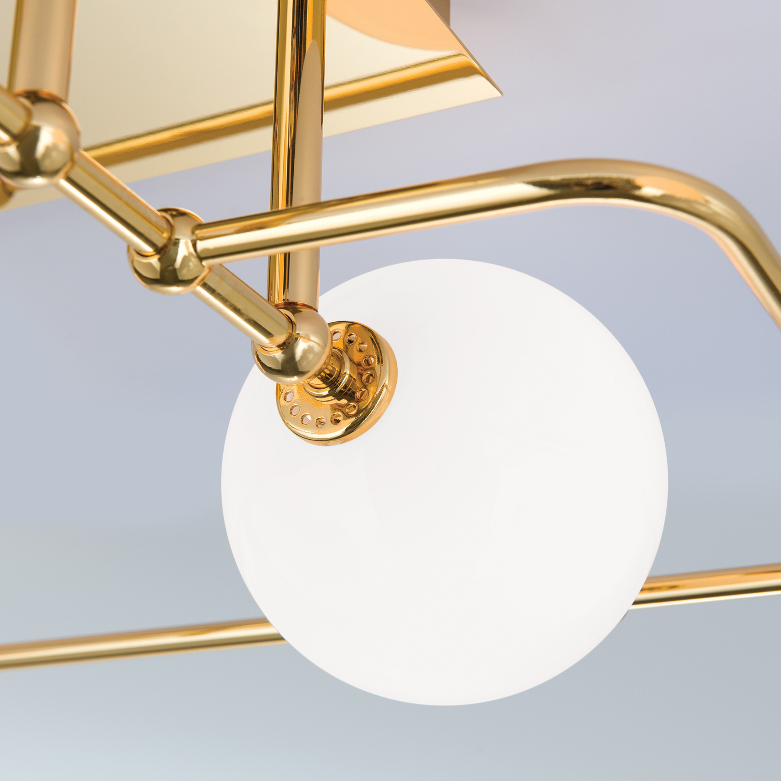 Pipes LED ceiling light in gold with glass balls