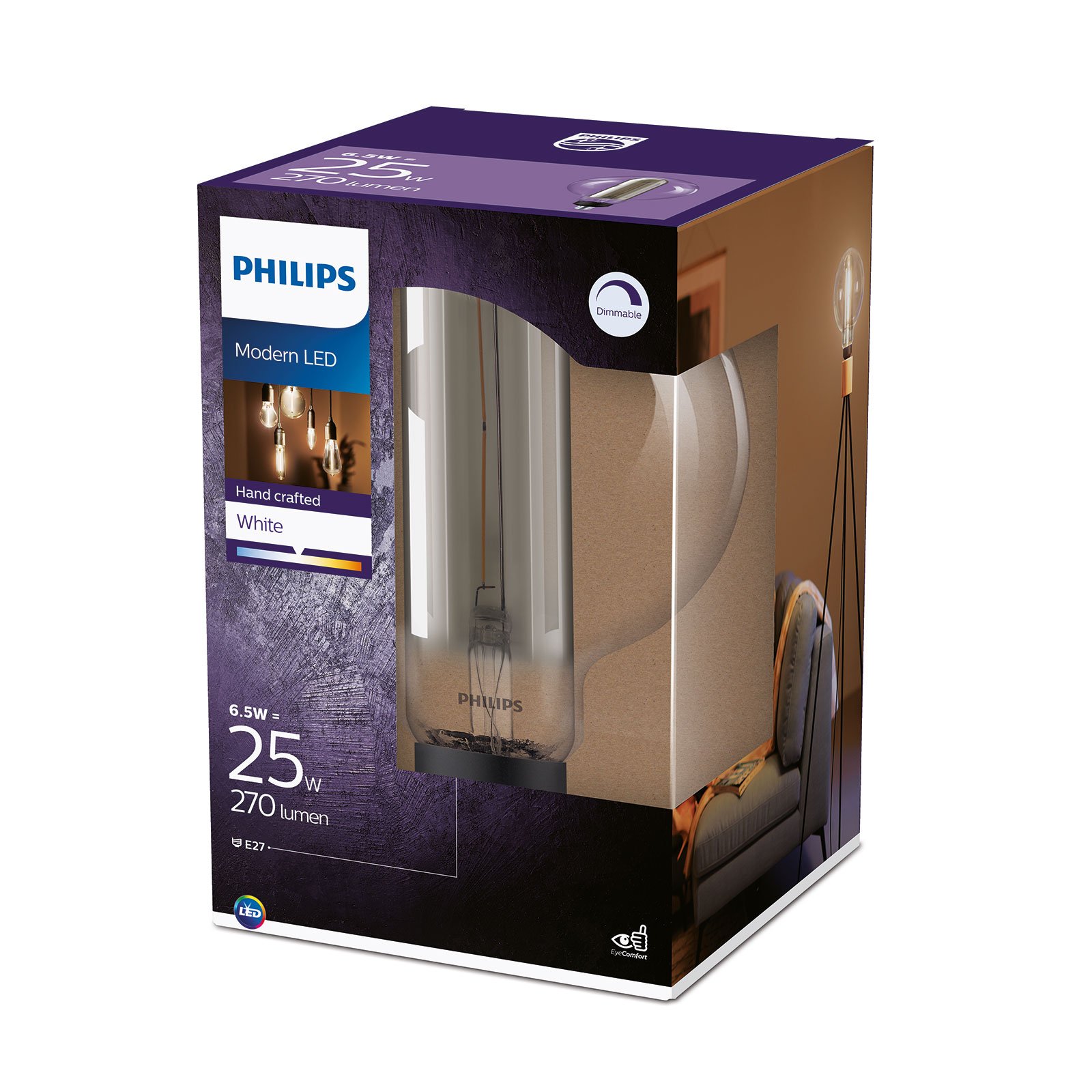 Philips Giant Globe røykfarget LED-lampe E27 6,5W