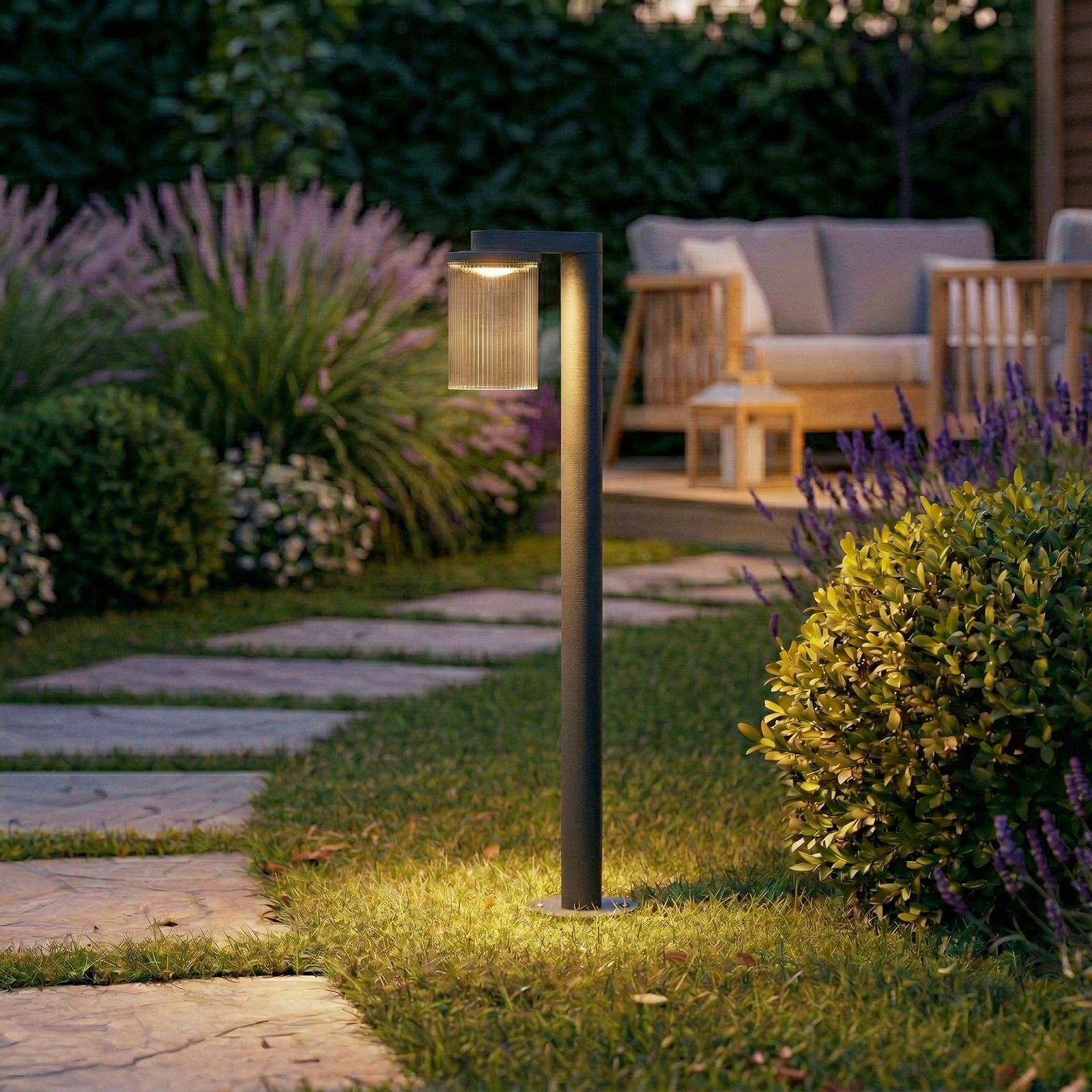 Bornă luminoasă LED Lucande Bee-G, antracit, 90 cm, striată