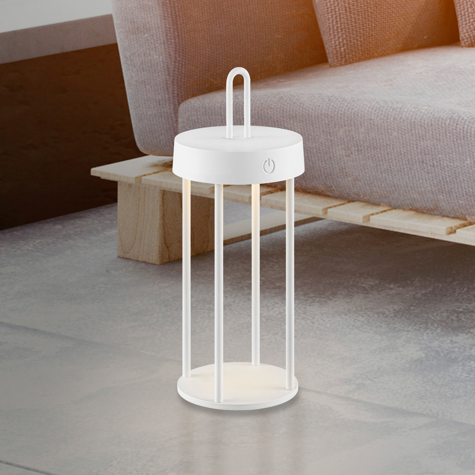 JUST LIGHT. Candeeiro de mesa recarregável Anselm LED, branco, 28 cm, ferro