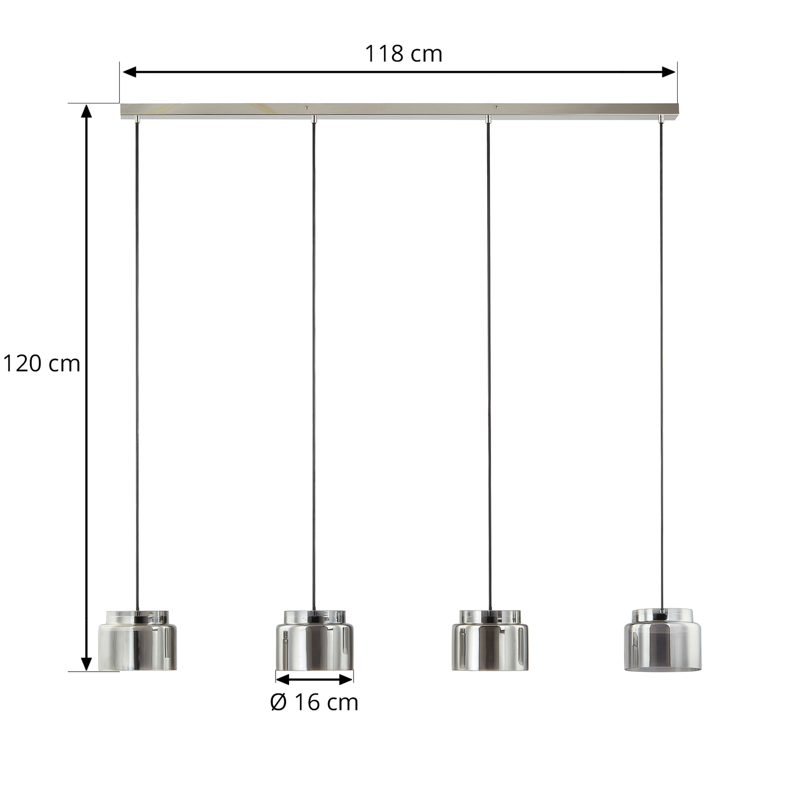 Lucande Diano hanglamp, rookgrijs, 4-lamps