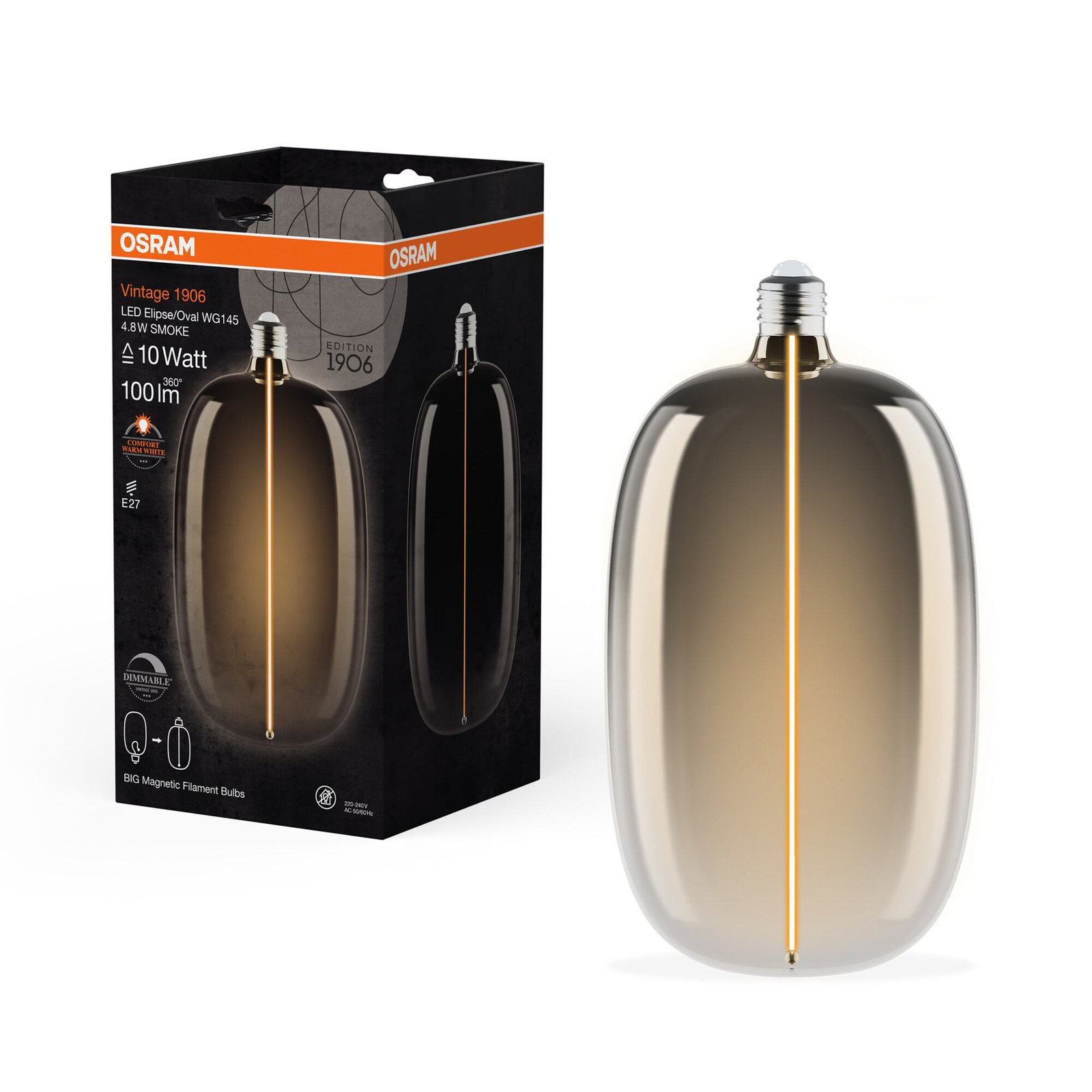 OSRAM LED Big Elipse Oval E27 4,8W 818 Filament smoke dim