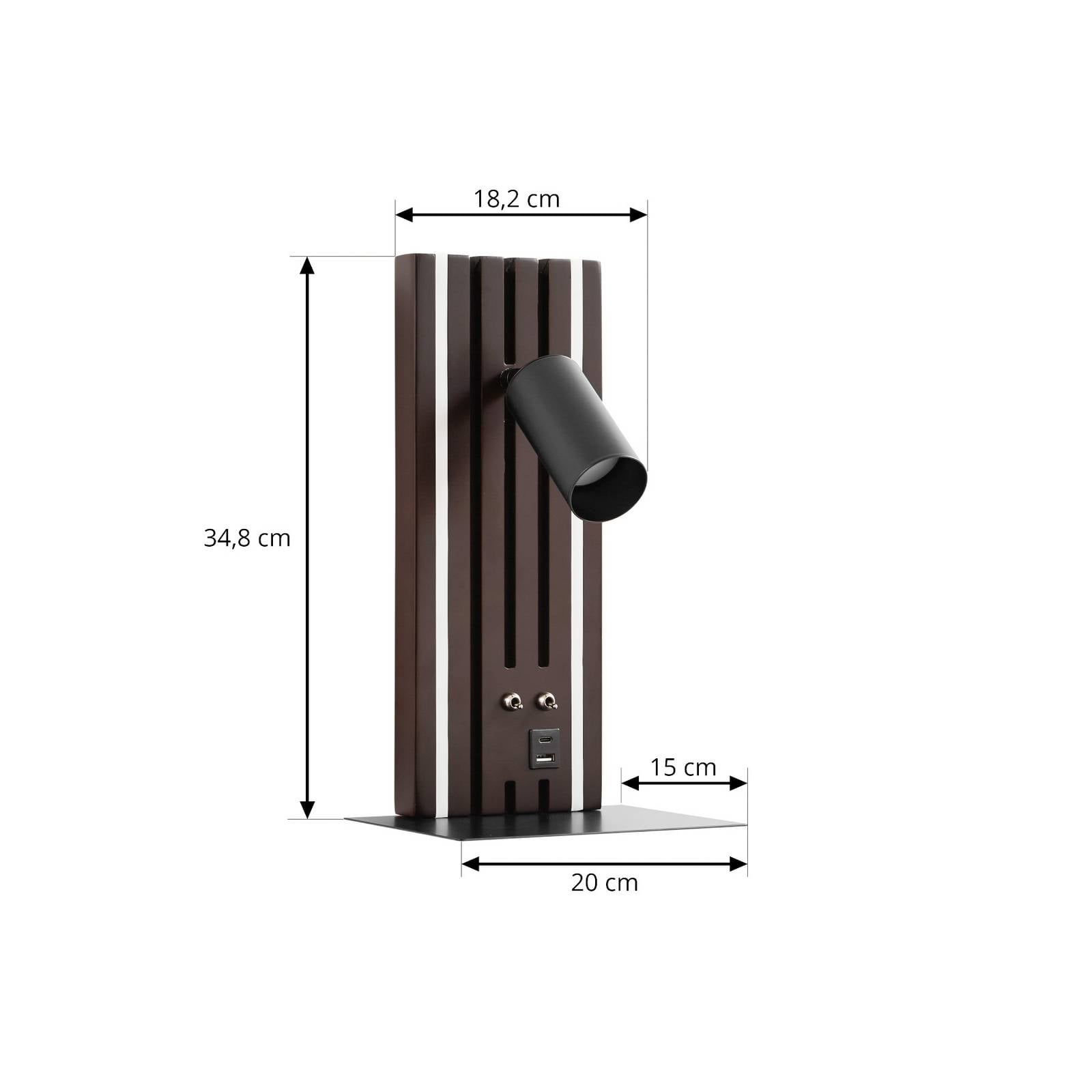 Kinkiet LED Lucande Tiron, wysokość 35 cm, dąb, USB