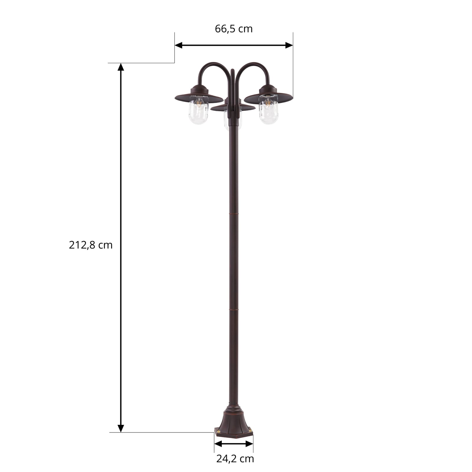 Bilma-ulkovalaisin, korkeus 220 cm, ruosteenvärinen, 3-lamppuinen, lasi, IP65 –