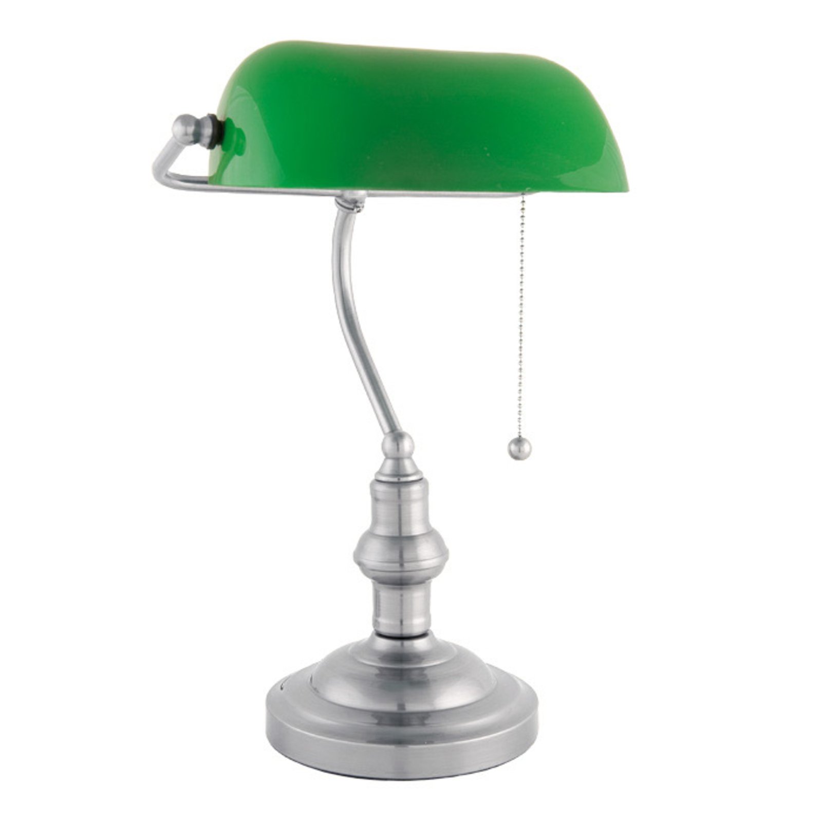 Decorative banker lamp Verda with a nickel base