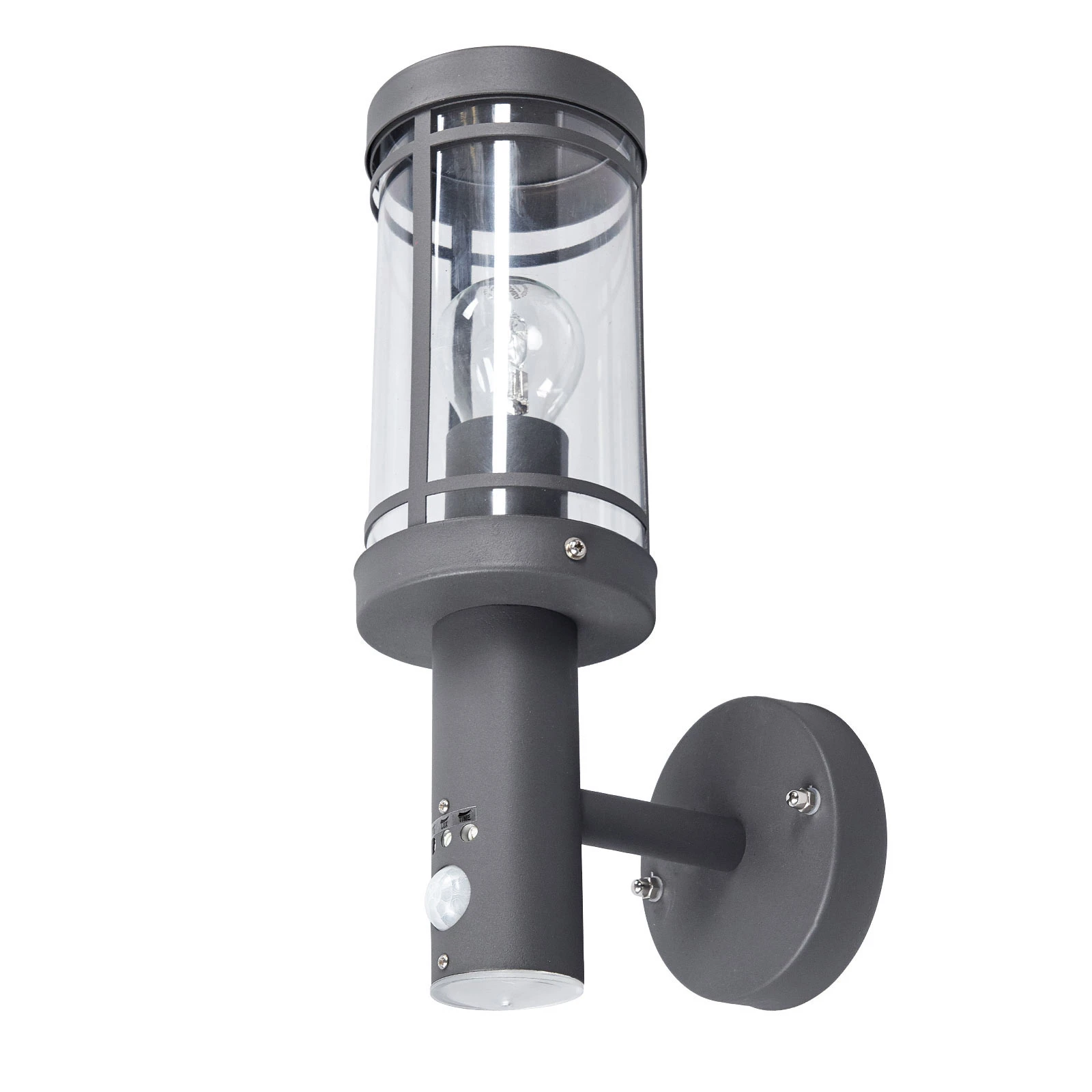 Lindby Außenwandlampe Djori, Sensor, anthrazit, Edelstahl