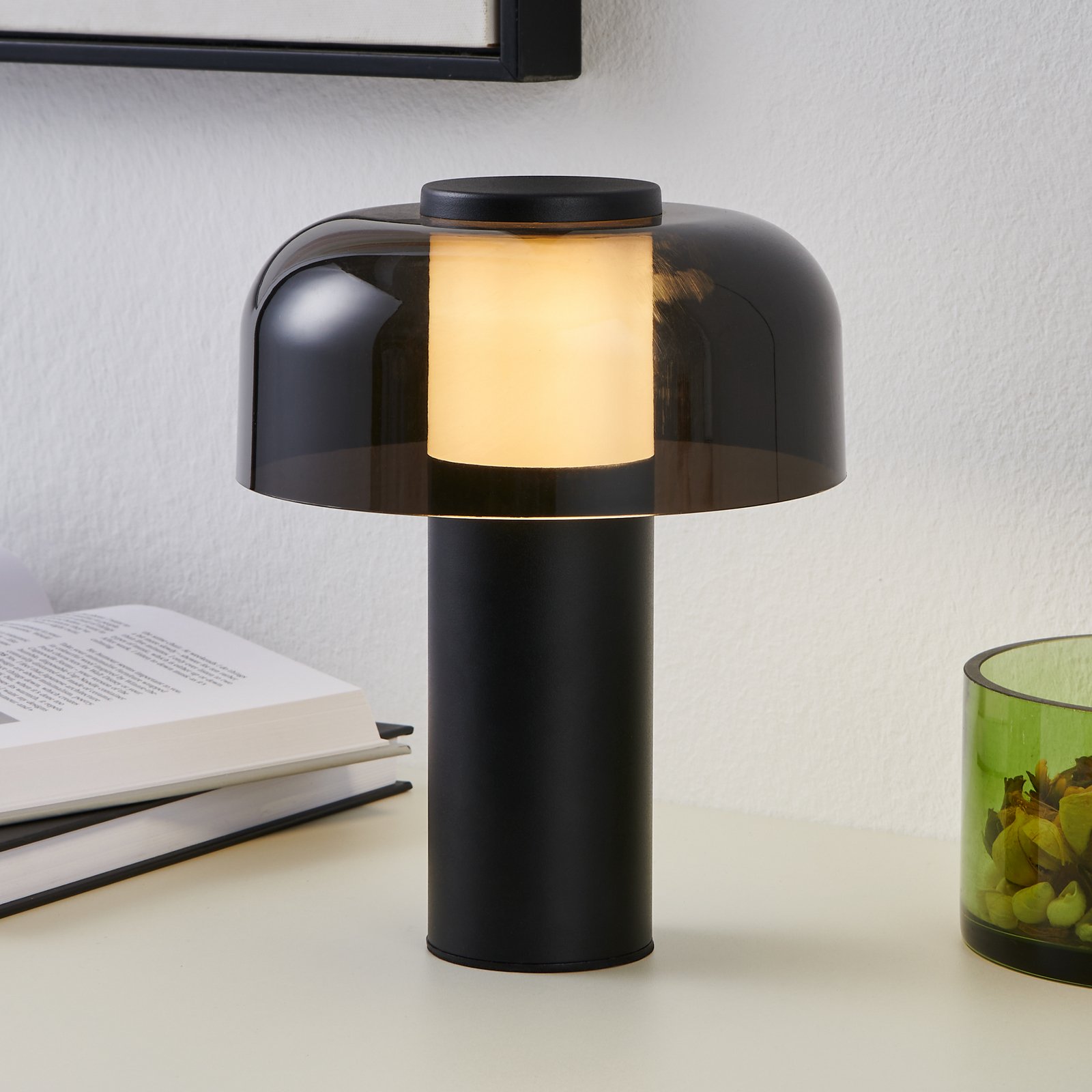 LED-Akku-Tischlampe Ponente, Ø 16 cm, schwarz, CCT, dimmbar