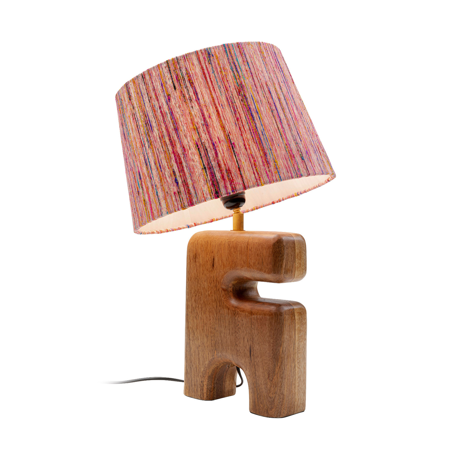 KARE Mesa table lamp wood base colourful lampshade