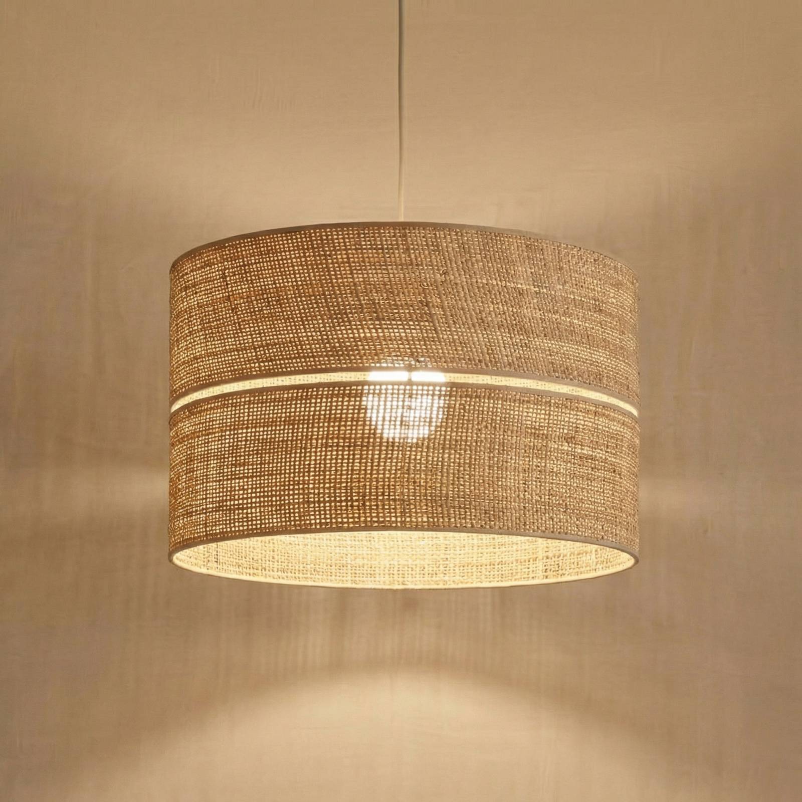 TK Lighting Suspension Calma, à 1 lampe, beige, raphia, Ø 50 cm, E27