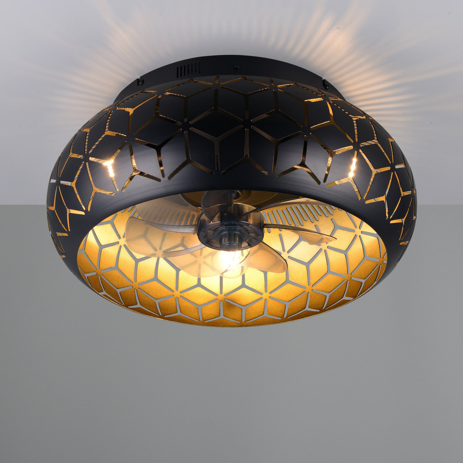 Bidar fan, black/gold, light, remote control, quiet