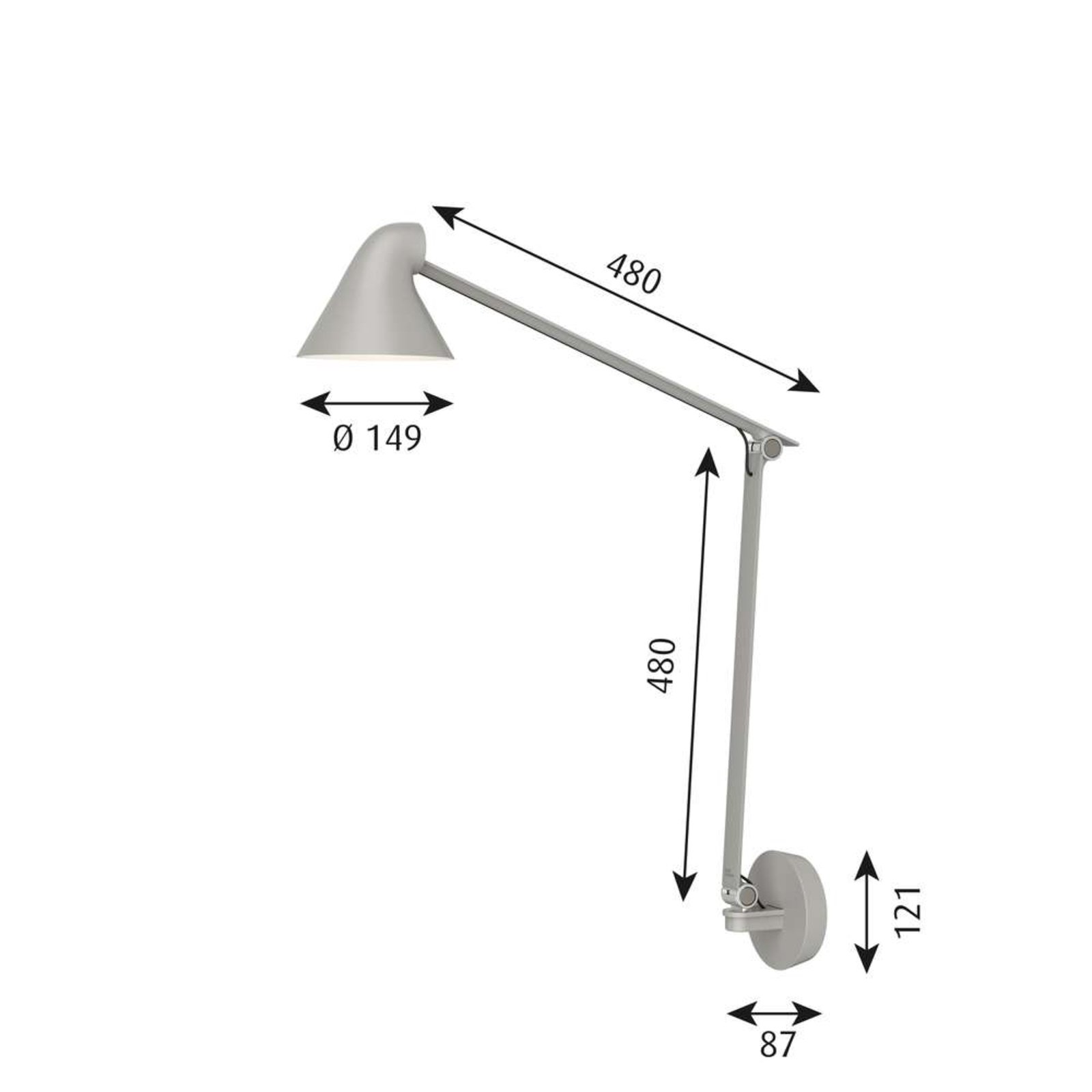 NJP Box LED Candeeiro de Parede 2700K HW Long Light Alu/Grey - Louis Poulsen