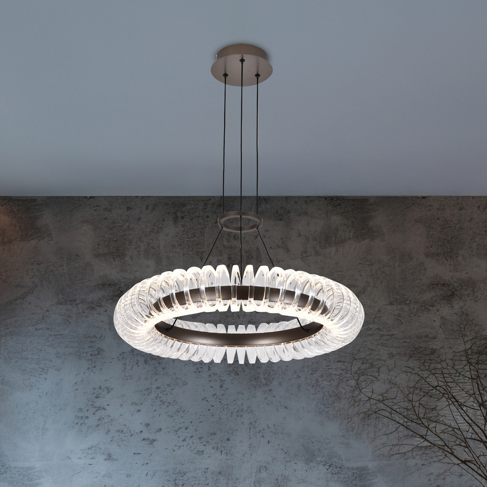 Viokef Lampă suspendată LED Alba gri periat/transparent Ø 60 cm metal/acril - Camera de zi / sufragerie - Modern - gri periat transparent - Plastic