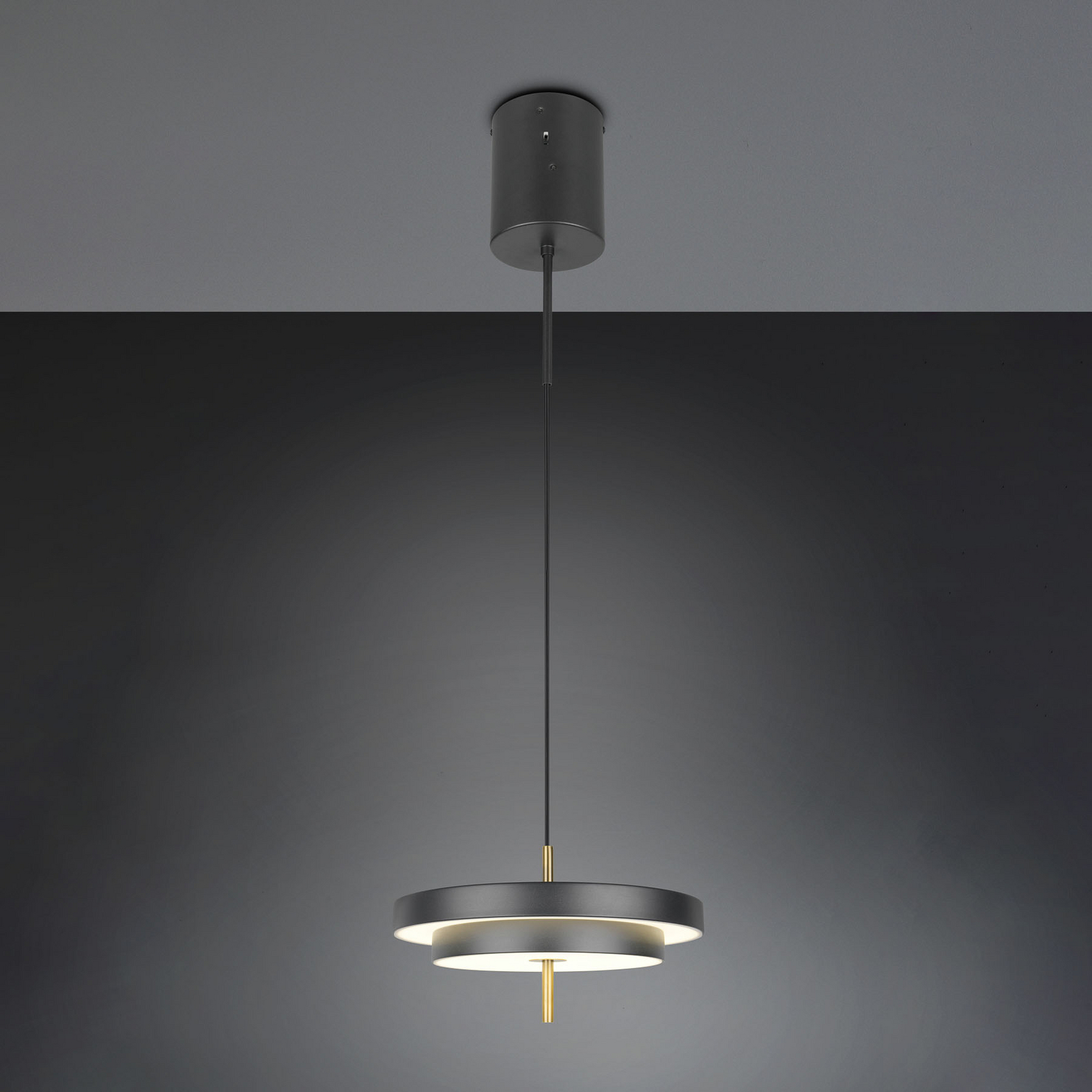 Candeeiro suspenso LED Keaton, preto/dourado, Ø 40 cm, CCT Candeeiro suspenso LED Keaton, preto/dourado, Ø 40 cm, CCT