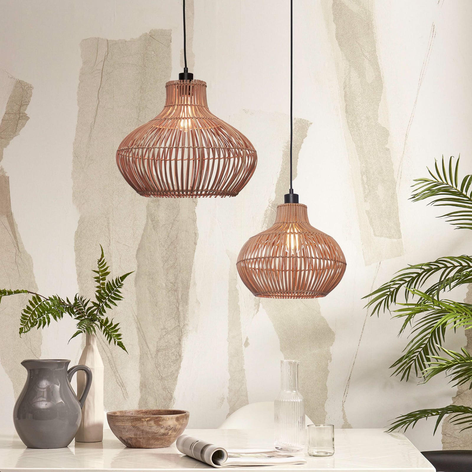 GOOD & MOJO suspension Kalahari, Ø 32 cm, naturel, rotin, E27