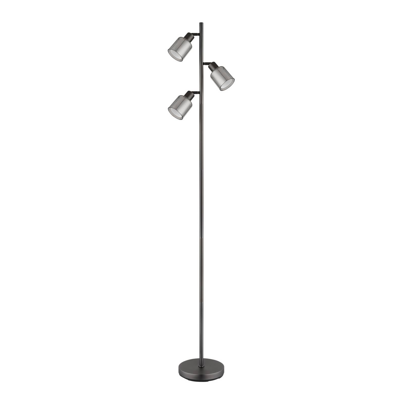 Stehleuchte Villegas, schwarz/grau, Glas, 161 cm, 3flg., E14