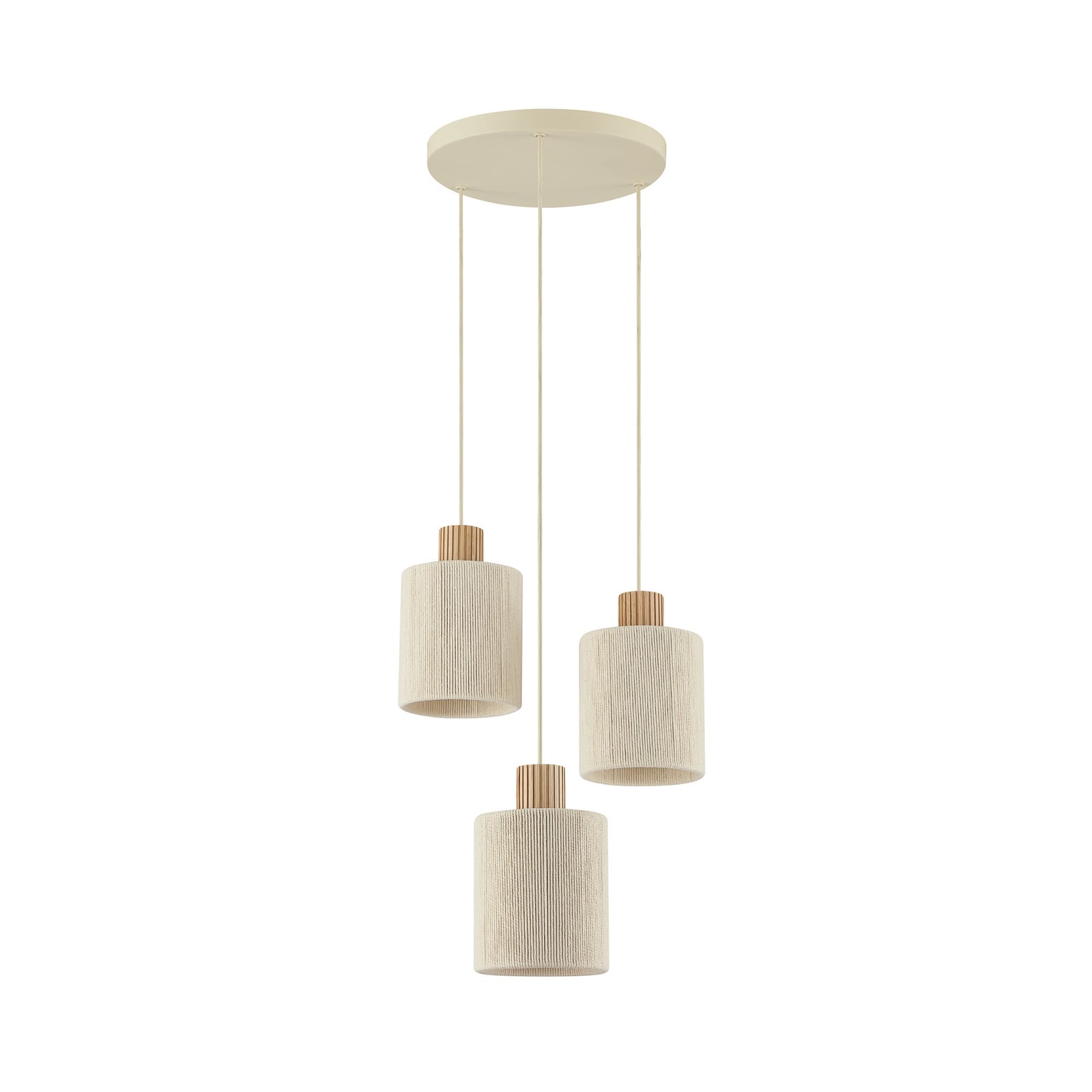 Lampada a sospensione Arlo, beige, tessuto/legno, Ø 40 cm, a 3 luci