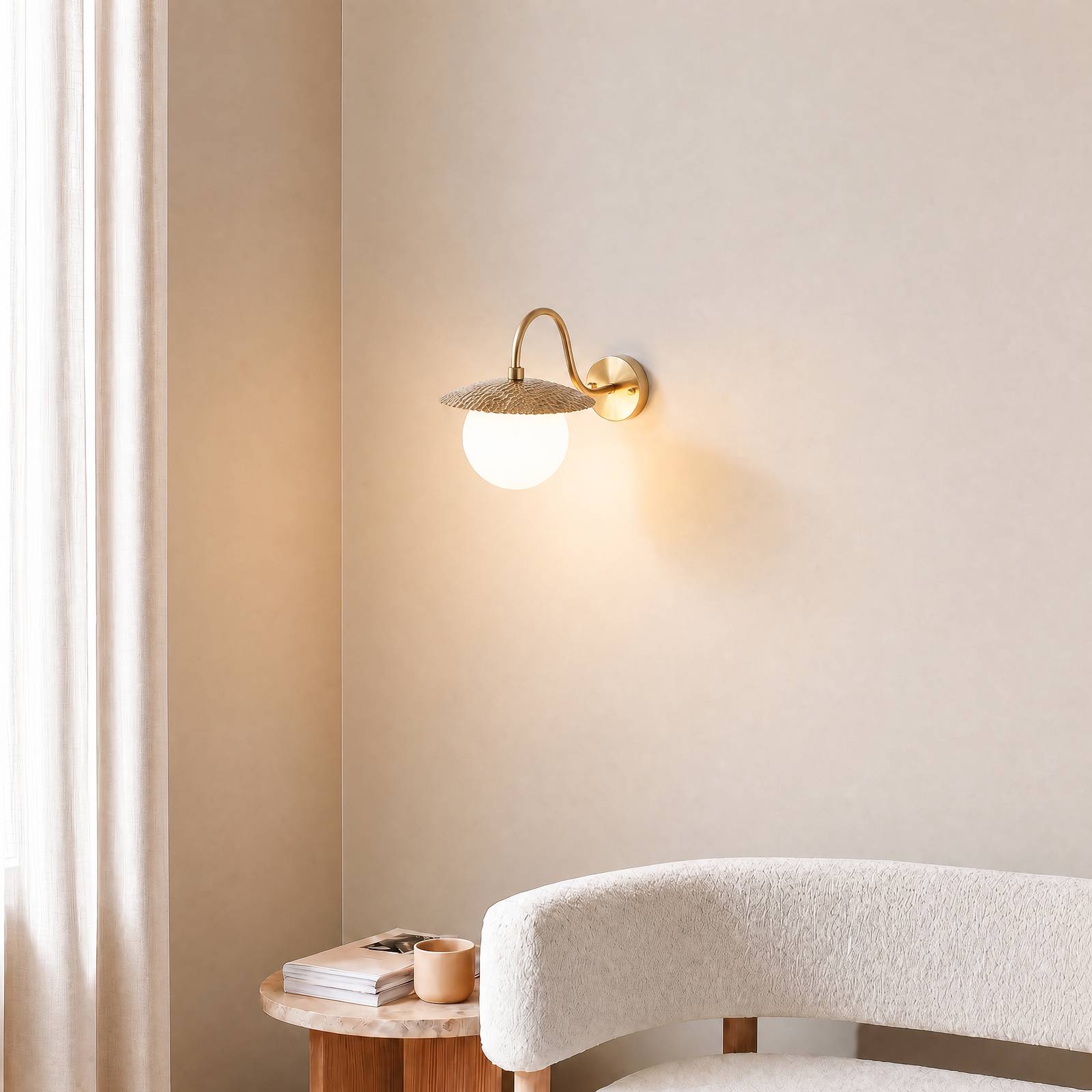 Opviq Wandlamp Anemon, goudkleurig, hoogte 29 cm, metaal/glas, E14